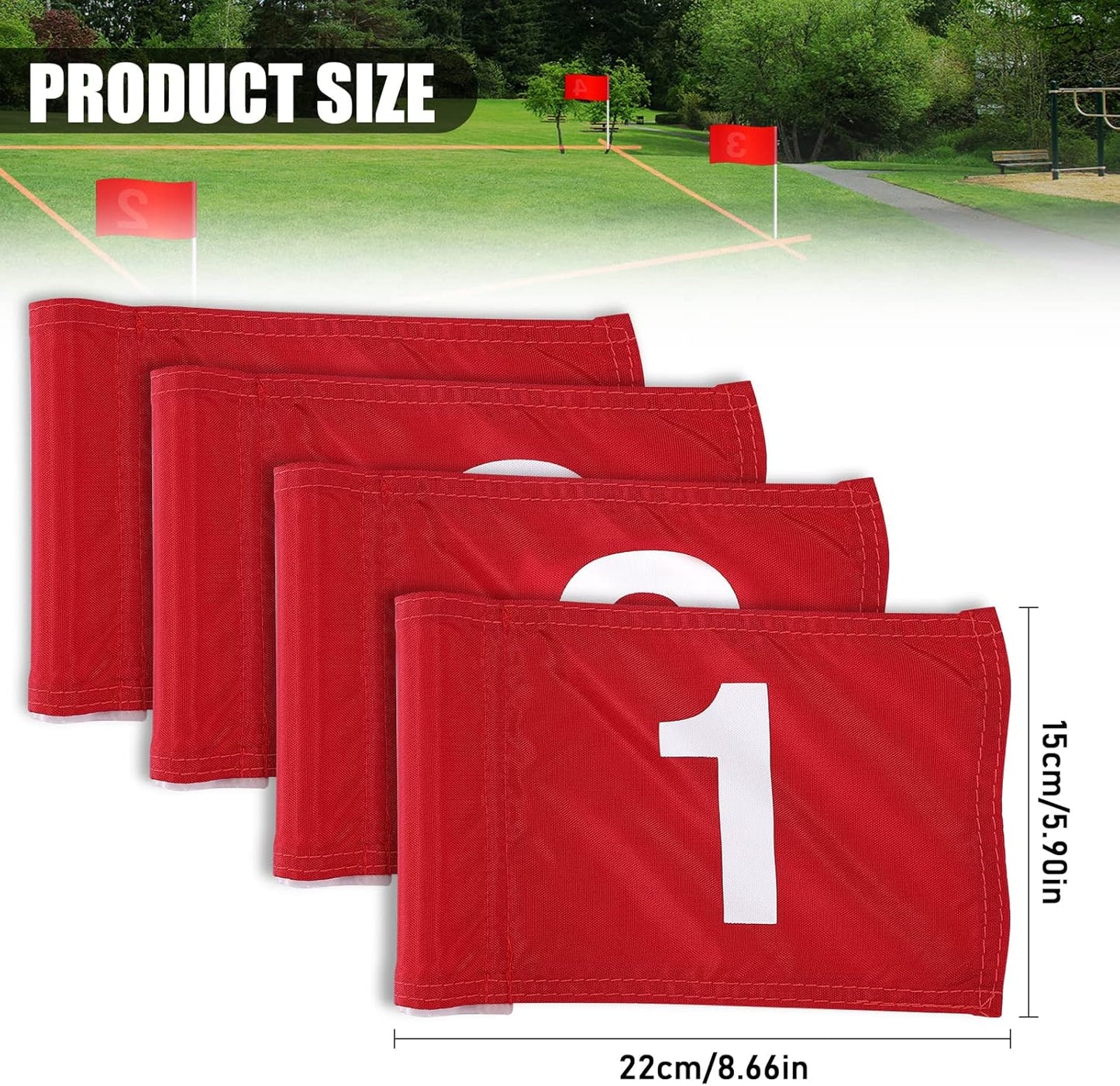 TOBWOLF 4PCS 15x22cm / 5.9x8.7in Golf Flags with Tube Inserted, Portable 420D Nylon Putting Green Golf Flag, Practice Golf Target Flag Training Numbered Putting Golf Pin Flag for Yard Indoor Outdoor