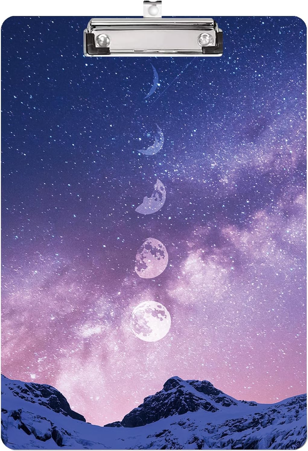Design Letter Size Plastic Clipboards for Students Women Man and Kids A4 Standard Size 8.7" x 12.5" with Low Profile Metal Clip Lunar Eclipse Moon Purple Mountains