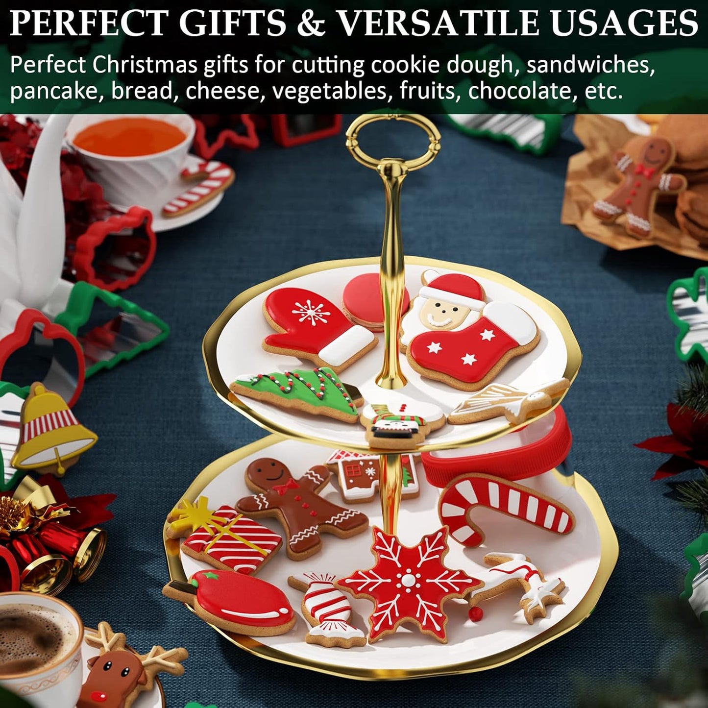 Christmas Cookie cutters Set 16 Pieces, Holiday Cookie Cutters with Comfort Grip, Stainless Steel Baking Cutters Christmas Shapes for Xmas, Gingerbread Man, Snowflakes, Christmas Tree, Santa, etc