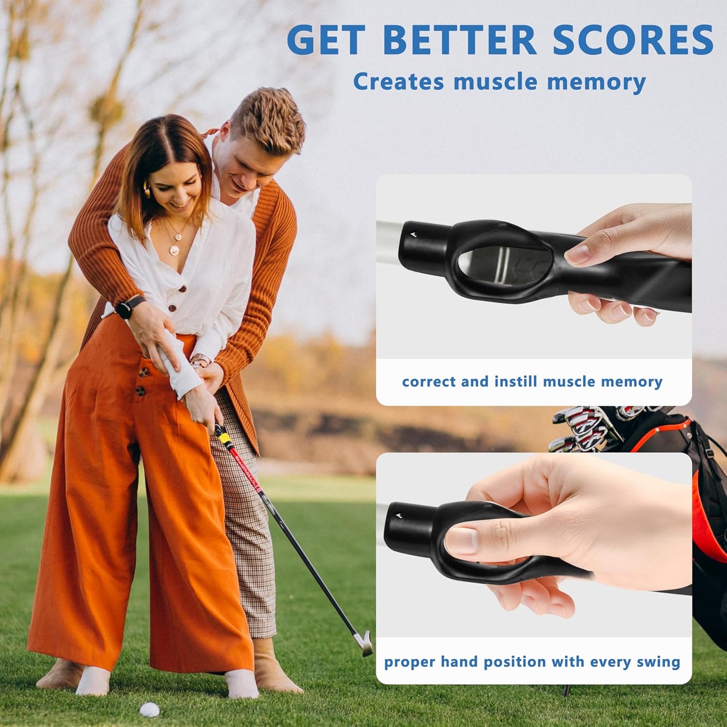 Golf Grip Trainer,Golf Club Grip Trainer Right Hand,Golf Grip Swing Training Aid for Golfer Proper Hand Position,Attaches to Most Golf Handles