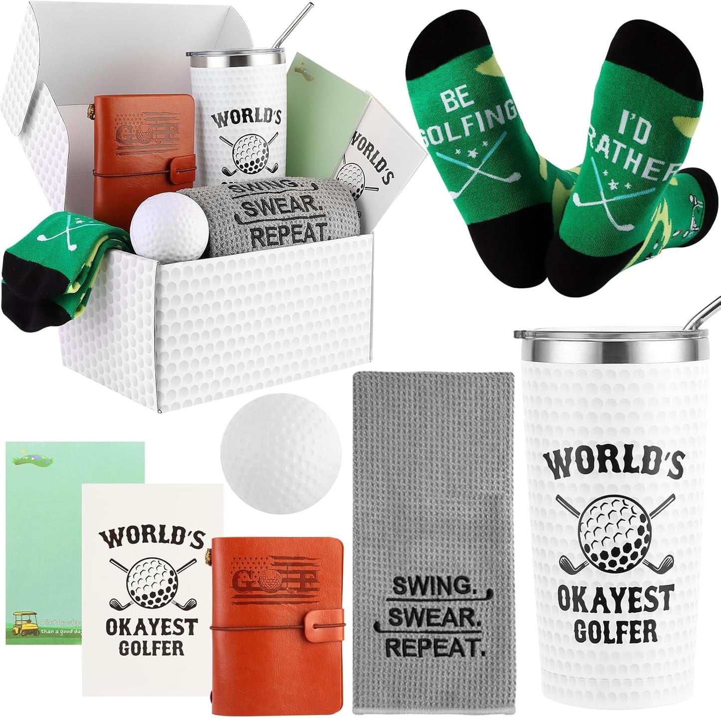 Golf Gifts for Men Unique Funny Golf Gifts Including Tumbler Mug Socks Sport Towel Leather Notebook Notepad Relief Stress Ball for Birthday Christmas Father Day