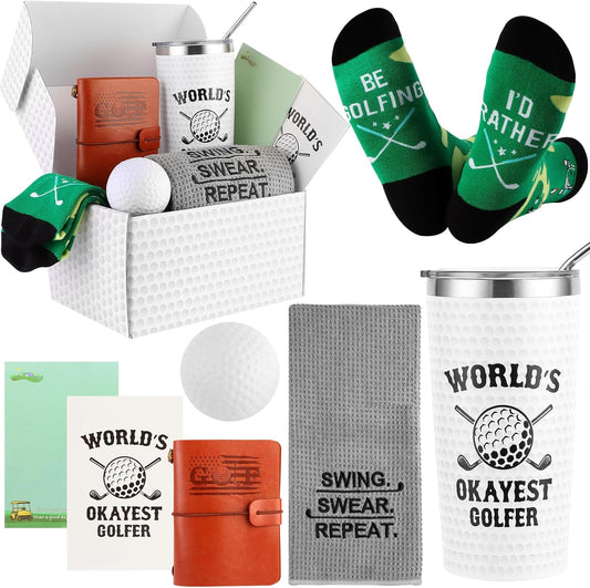 Golf Gifts for Men Unique Funny Golf Gifts Including Tumbler Mug Socks Sport Towel Leather Notebook Notepad Relief Stress Ball for Birthday Christmas Father Day