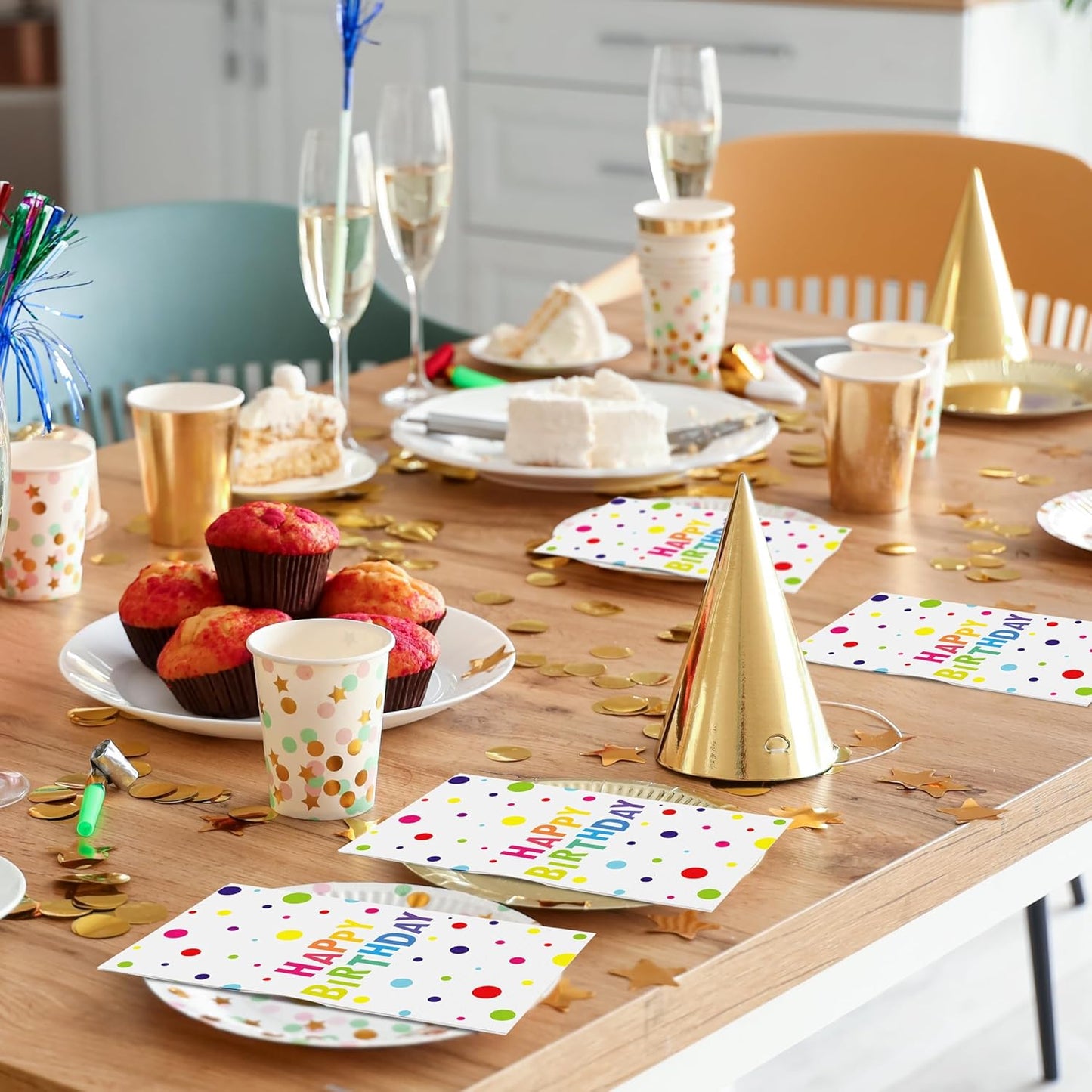 100 Pieces Happy Birthday Napkins Disposable Rainbow Polka Dot Party Napkins 7.8 x 4.3 Inch Colorful Paper Cocktail Napkins Birthday Supplies for Baby Shower Birthday Party Decorations
