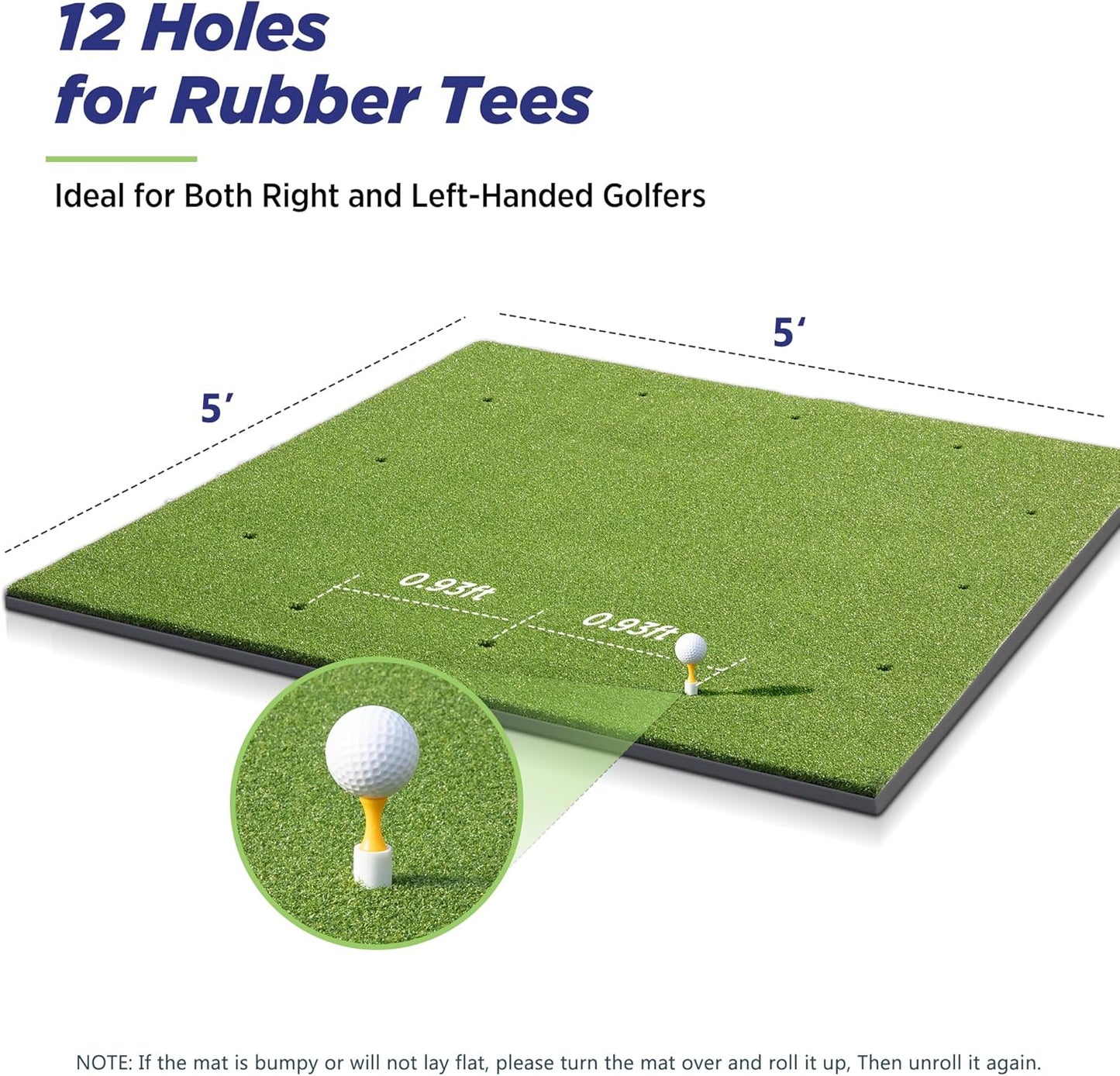 Golfguru Golf Mat, 5x4ft/5x5ft Dense Elite Golf Hitting Mats Practice with 10 Balls, 9 Tees, Heavy Duty Artificial Hitting Training Matt for Backyard Driving Chipping Indoor Outdoor Simulators
