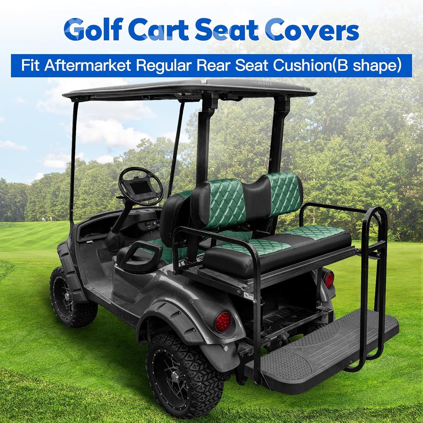 NOKINS Golf Cart Seat Covers Fit Club Car Precedent/DS/EZGO RXV/TXT/Yamaha Drive Aftermarket Standard Rear Seat Cushion, No Stapler, Multiple Colors&Breathable (Dark Green&Black)
