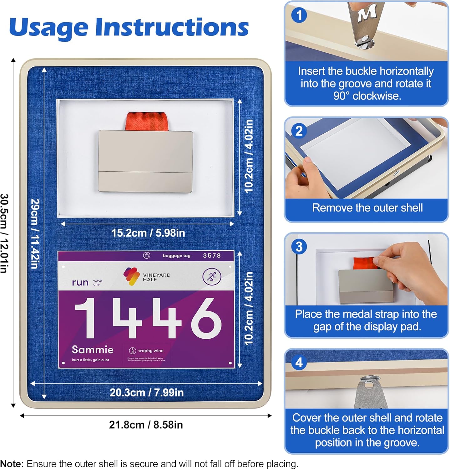 2-in-1 Shadow Box Display -Single Medal,Race Bibs & Photo Display Frame Case, Perfect for Marathon, Race Winner, Soccer, Football, Gymnastics & All Sports Memorabilia(A4 Size)