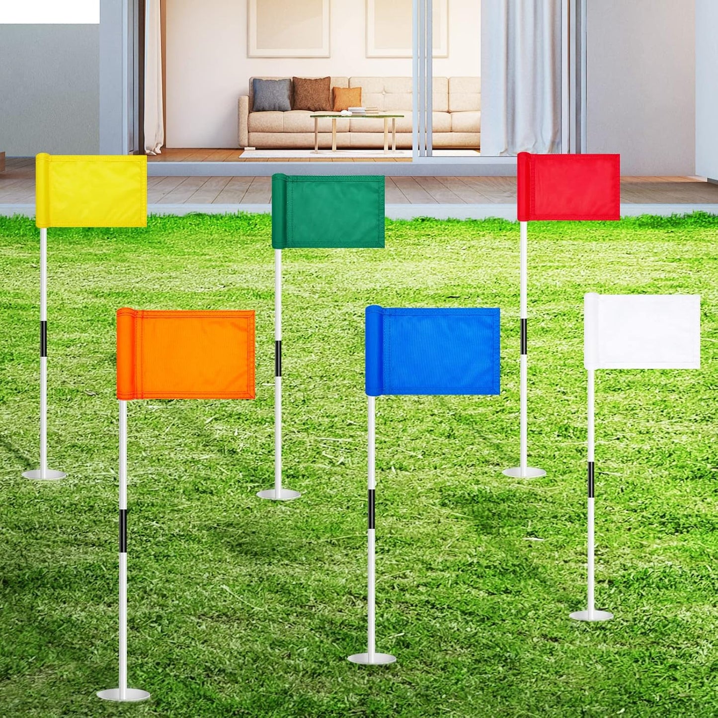 Colarr 12 Pcs Solid Golf Flag Target Flag with Tube Inserted Waterproof Putting Green Flags 420D Nylon Mini Pin Flags 8" l x 6" H for Yard Garden Backyard Outdoor Halloween Christmas Gift Kids