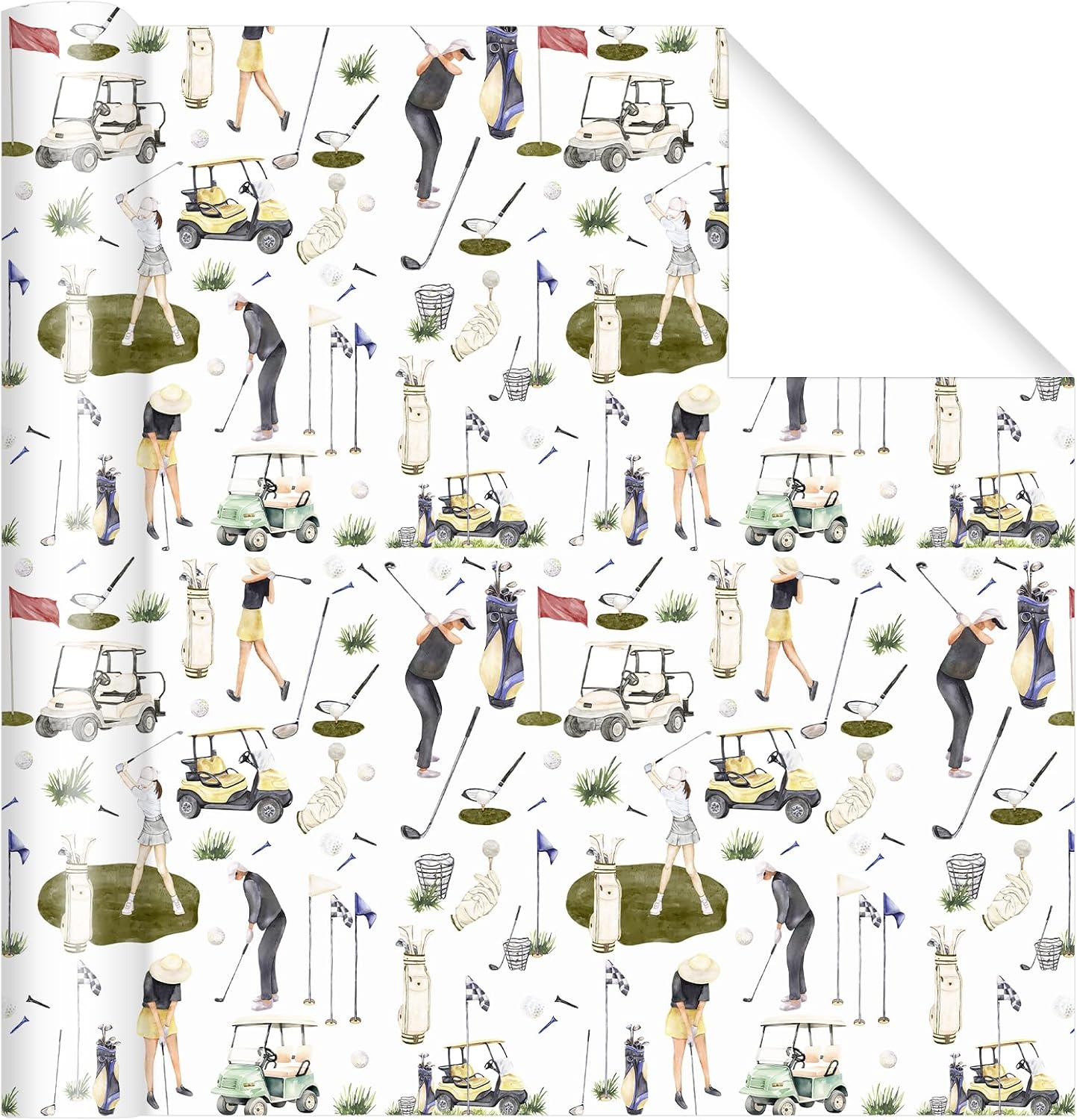 Golf Wrapping Paper Roll - Watercolor Golf Gift Wrap for Parties,Birthdays,Team Celebration - 17Inch x16.4Feet - Sports Wrapping Paper