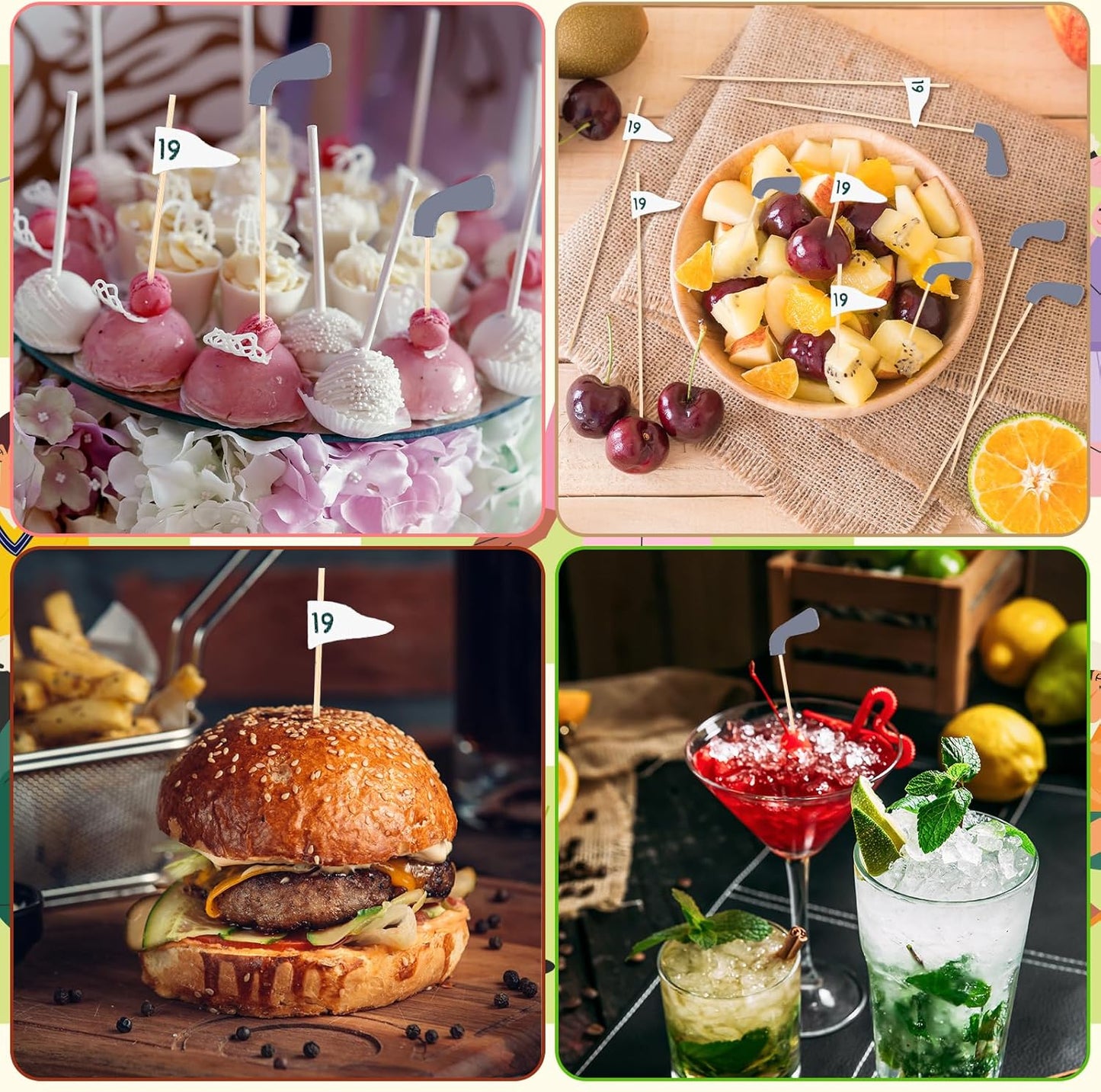 500PCS Golf Cocktail Picks 5.3inch Bamboo Golf Toothpick for Appetizers Golf Club Drink Cocktail Stirrers Golf Cake Topper Flags Golf Cocktail Toothpicks Golf Cake Topper for Golf Party Decorations