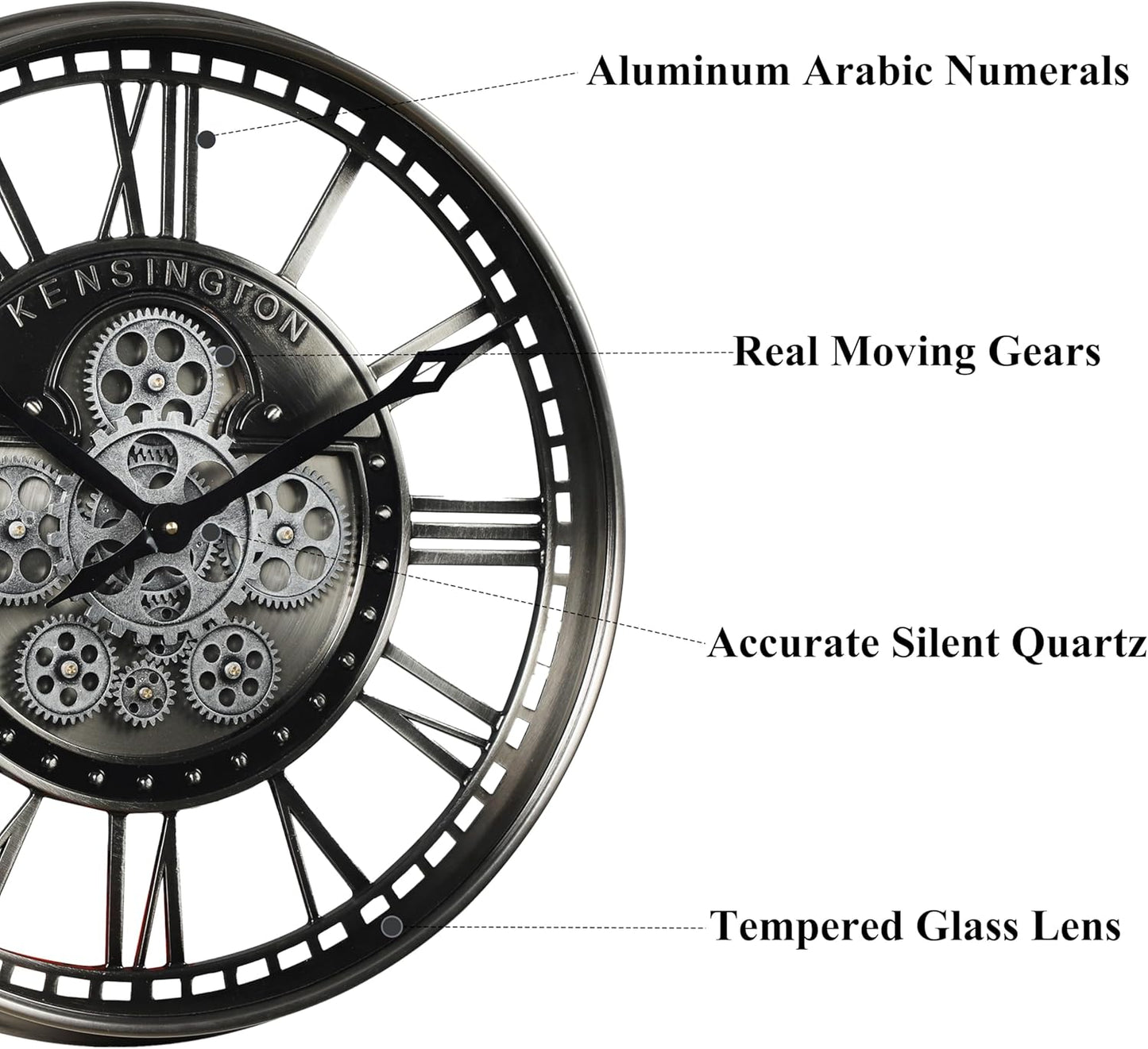 CLXEAST 21 Inch Modern Moving Gears Wall Clock for Living Room Decor,Industrial Steampunk Clocks for Farmhouse Home Decor,Roman Numerals,Gunmetal Nickel Finish