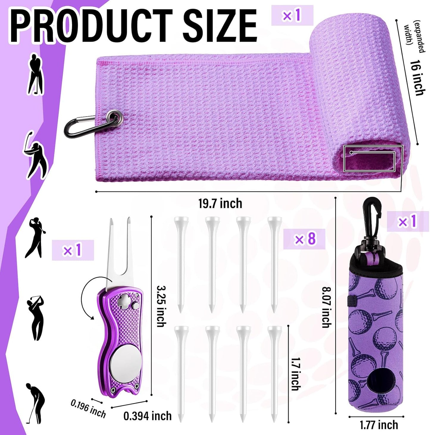 Liliful 12 Pcs Golf Accessories Kit, Include Golf Ball Bag with Hook Towel Tees Magnetic Ball Marker Divot Tool Cleaner Brush for Women Man Gifts