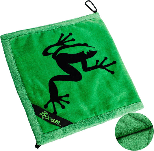Frogger Amphibian 2-in-1 Golf Towel with Wet and Dry Technology, Green, Premium Golf Bag Accessory with Carabiner Clip, Ultra Absorbent, for Golf Dads