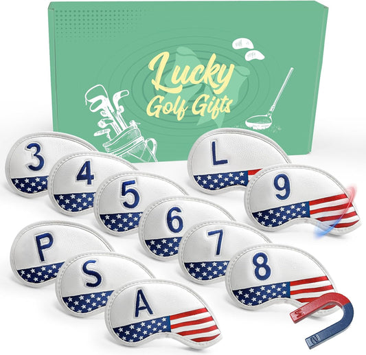 FINGER TEN Golf Club Covers for Irons Magnetic Value 11 Pack, Synthetic Leather Deluxe Head Cover Set Headcovers for Irons Fit Main Iron Clubs