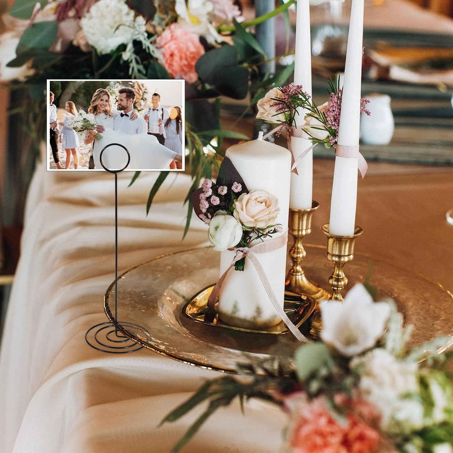 24 Pack 8.67 Inch Table Number Holder, Wire Photo Holder for Table, Name Menu Clips, Memo Note Cards Stand for Wedding Reception Anniversary Birthday Centerpieces (Black)