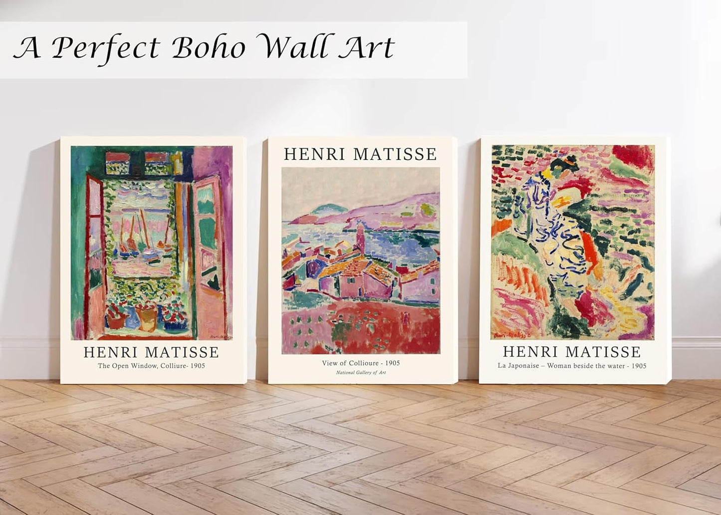 Induslyfe Framed Retro Vintage Wall Art Canvas Decor Set of 3, Matisse Wall Art Prints Poster Mid Century Modern Art, Sage Green Aesthetic Floral Botanical wall art, bedroom living room bathroom 12x16