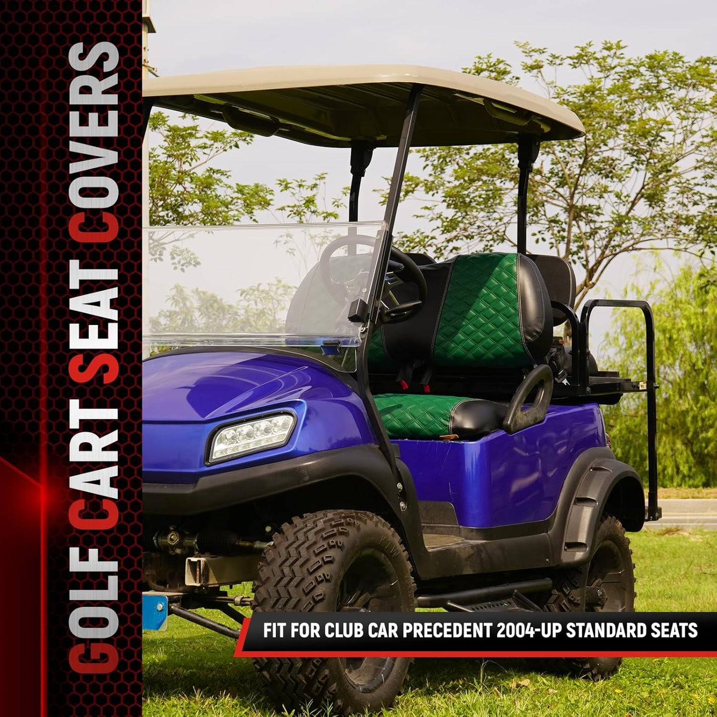 Golf Cart Seat Covers for Club Car Precedent/Onward/Tempo 2004+ Front OEM Universal Seat Cushion, Marine Grade Vinyl Leather Club Car Seat Covers/Easy to Install-Green (2PCS)