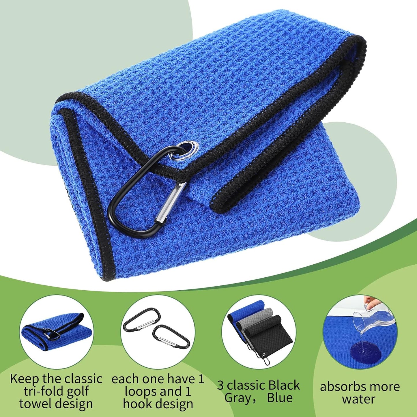 Batiyeer 30 Pcs Bulk Golf Towels for Golf Bags 16'' x 16'' Microfiber Fabric Golf Towel Waffle Pattern with Clip for Bags Men Mini Tournament Fitness Yoga Camping(Black, Blue, Gray)