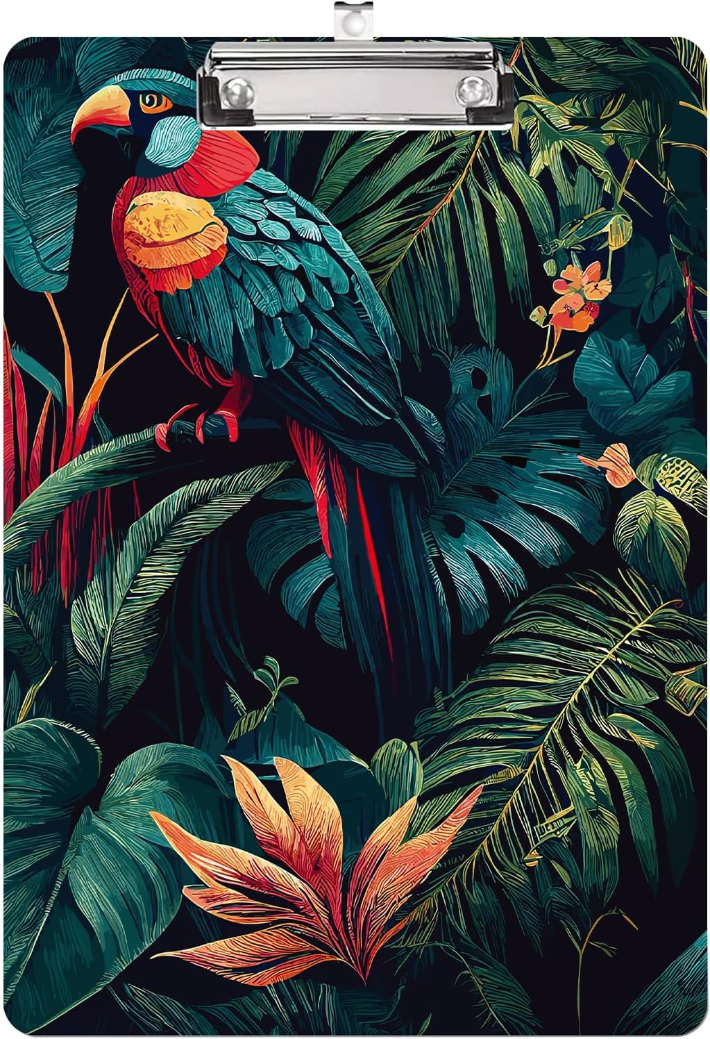 Macaws and Flowers Plastic Clipboards with Low Profile Clip 12.5 x 8.7 Inch Multi Color Plastic Clipboards - Clear Clipboards Bulk Classroom Holds 100 Sheets