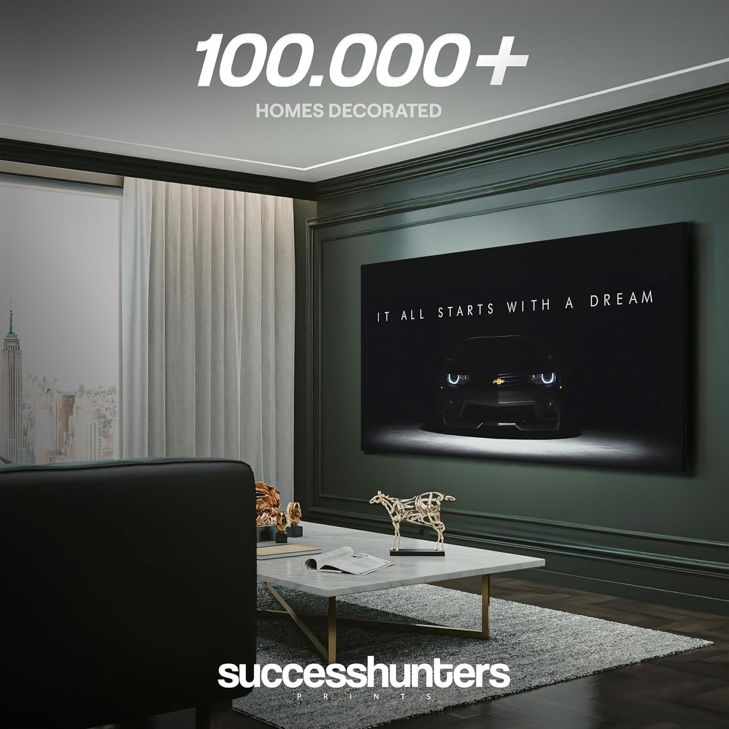 Motivational Wall Art for Office, Super Car Art Canvas, Inspirational Automotive Decor for Camaro Sportscar Lovers, Motivational Wall Decor for Office and Home, Inspiring Car Poster (40 X 20 in)