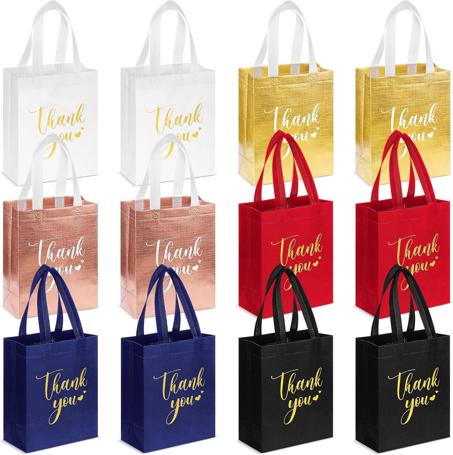 Sweetude 30 Pcs Thank You Gift Bags with Handles Bulk Reusable Goodie Bag Non Woven Foldable Handbag for Graduation Wedding Bridesmaid Gifts(10 x 8 x 4 Inch,Multicolor)