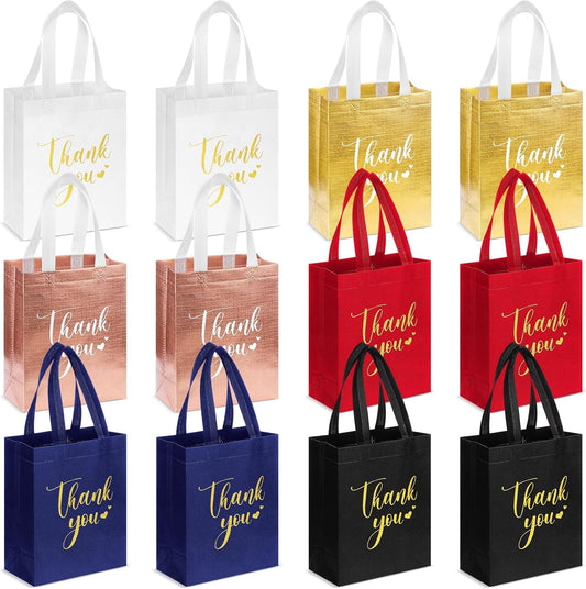 Sweetude 30 Pcs Thank You Gift Bags with Handles Bulk Reusable Goodie Bag Non Woven Foldable Handbag for Graduation Wedding Bridesmaid Gifts(10 x 8 x 4 Inch,Multicolor)