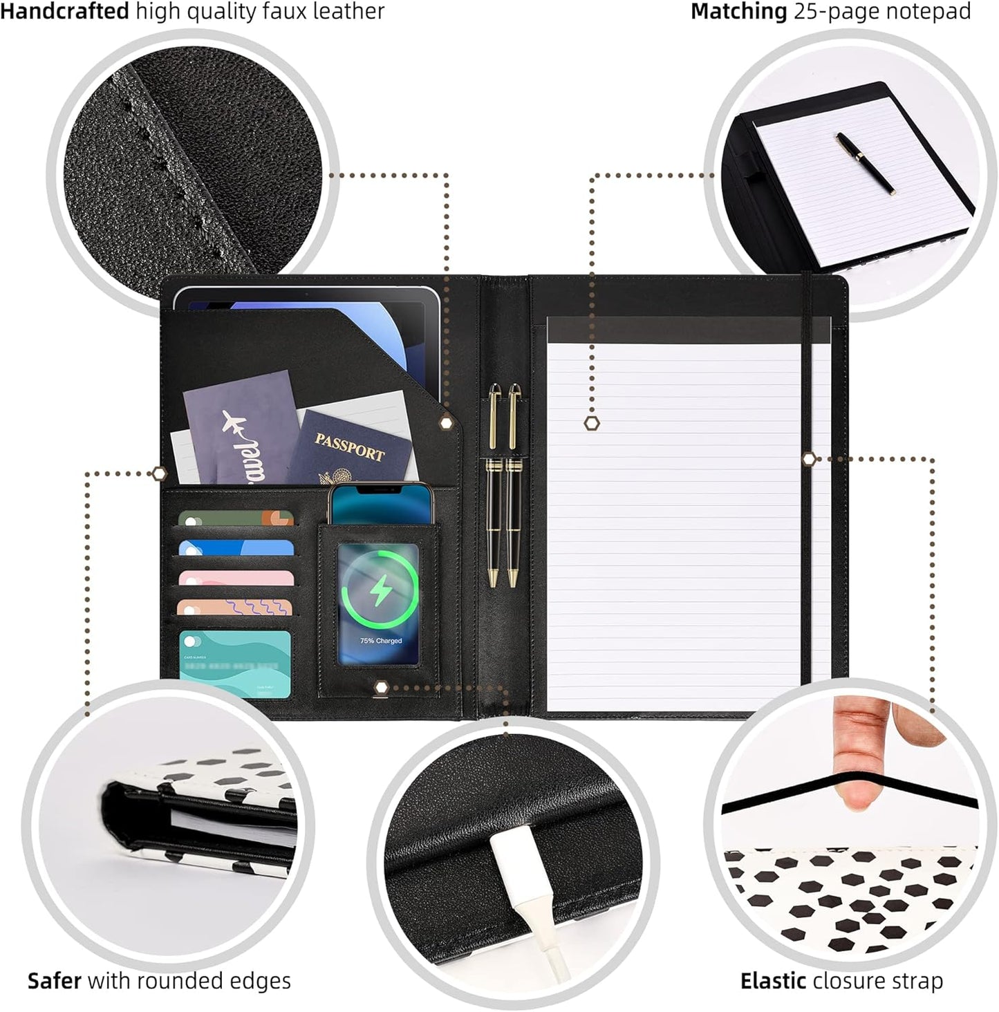 Clipboard with Storage 360 Foldable Leather Portfolio Junior Padfolio Clipboards Folder