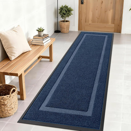 OLANLY Front Door Mat Indoor Outdoor Entrance, Waterproof All-Season, All-Weather Doormat, Sturdy Natural Rubber, Fade Resistant, Low Profile, Easy Clean Patio Porch Entryway Mat, 71x23, Blue