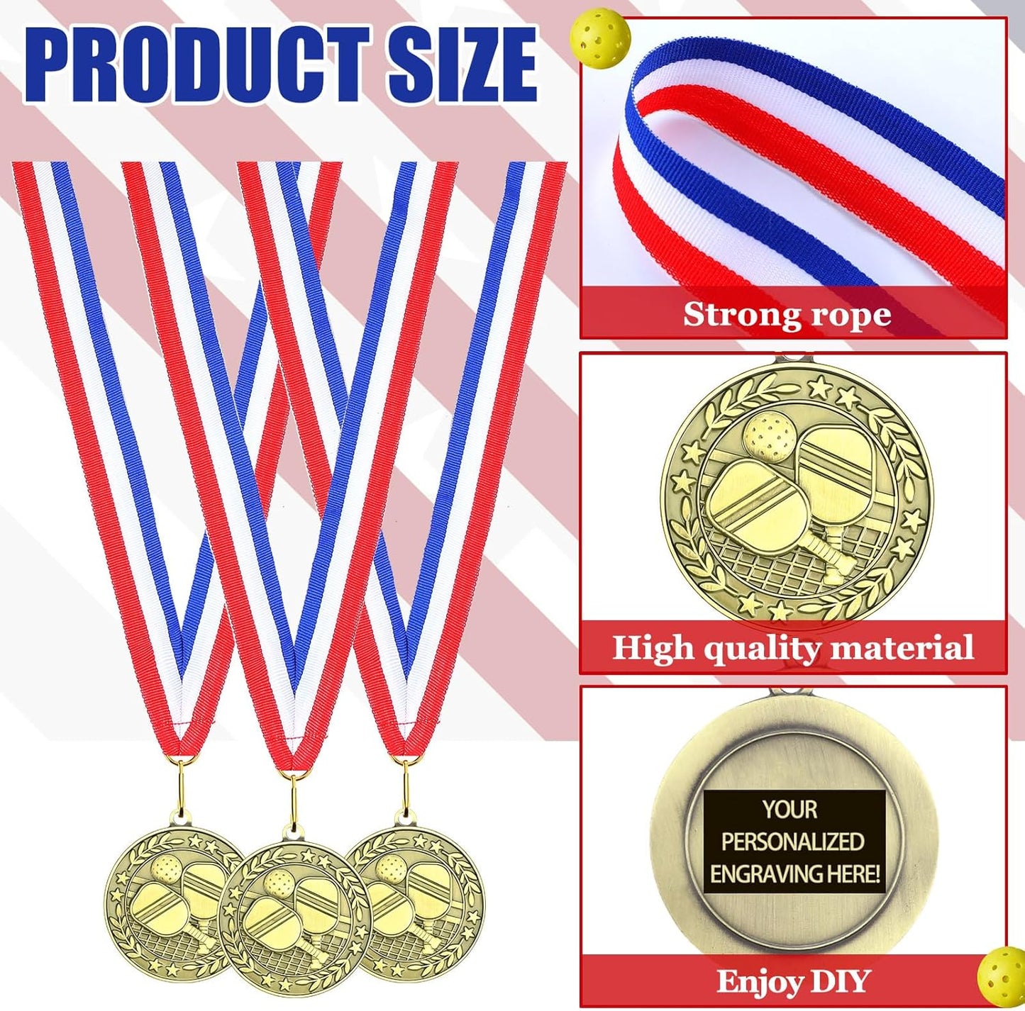 36 Pcs 2'' Gold Medals Bulk Volleyball Football Basketball Soccer Baseball Archery Dink Ball Cheer Track Bowling Awards Medals with Ribbons for Sports Participation Winner Gift