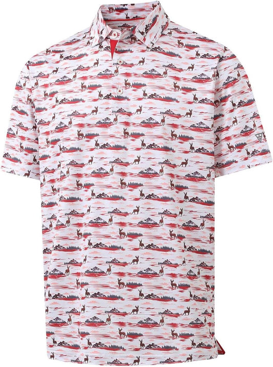 M MAELREG Mens Golf Shirt Short Sleeve Dry Fit Print Moisture Wicking Performance Patterns Collared Polo Shirt