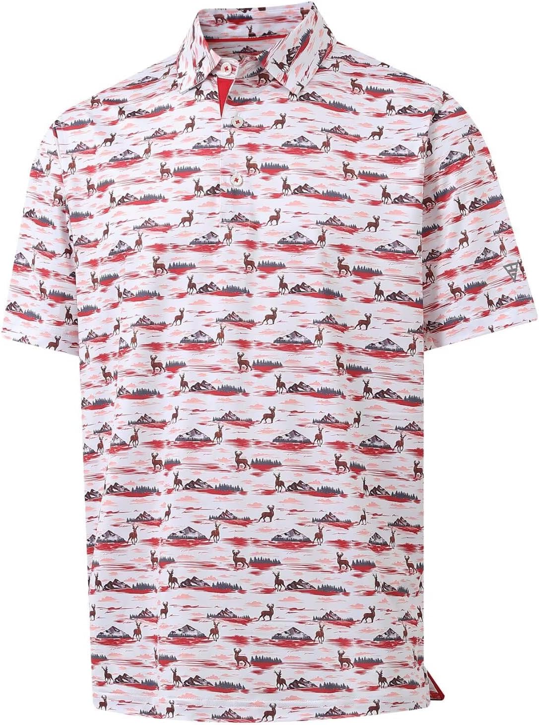 M MAELREG Mens Golf Shirt Short Sleeve Dry Fit Print Moisture Wicking Performance Patterns Collared Polo Shirt