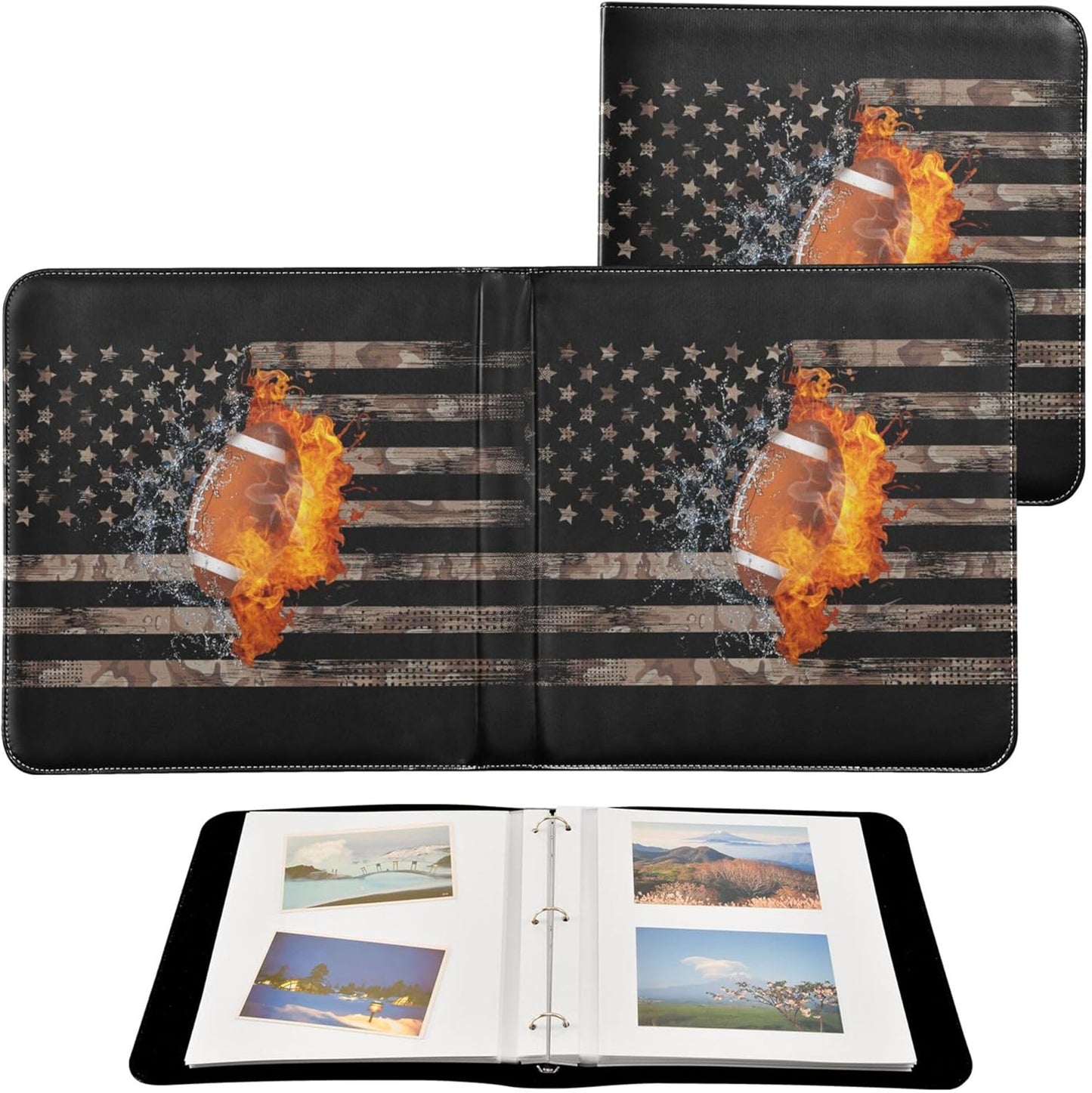 Fisyme Football American Flag Photo Album Self Adhesive DIY Scrapbook Album for 2x3 4x6 5x7 6x8 Pictures 20 Pages Memory Book for Family Wedding