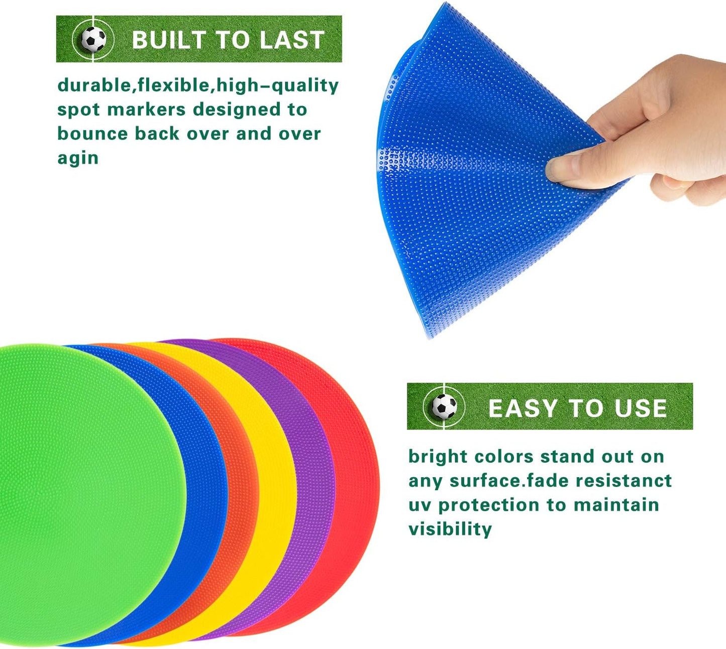 9 Inch Colored Poly Spot Marker 12 Pcs, Non-Slip Rubber Agility Markers Flat Field Cones Floor Dots for Football, Basketball Training Markers, Dance Practice and Drills with Flat Cones Points