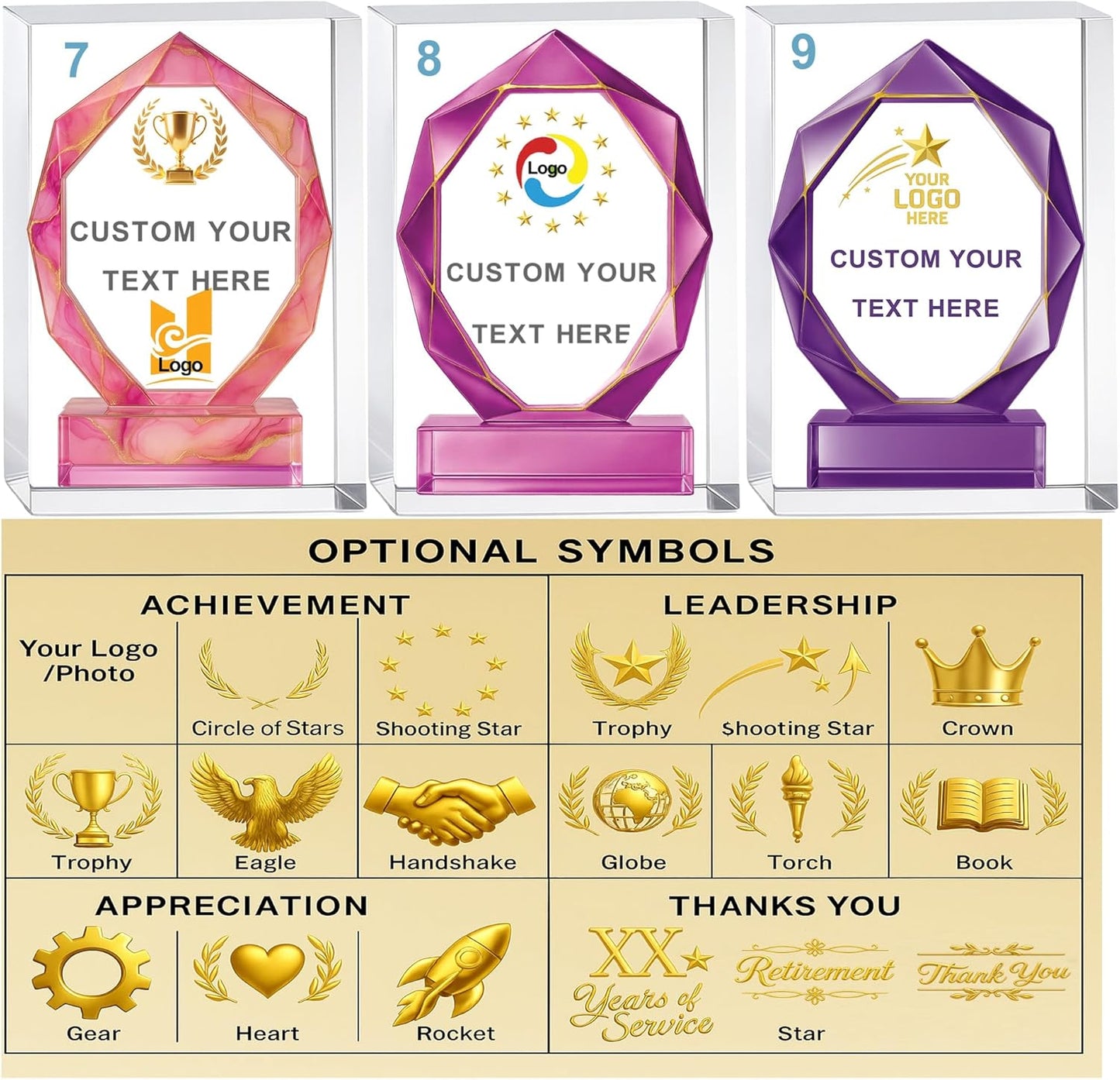 Personalized Acrylic Trophy Award - Custom Award with Name, Logo – Employee Recognition, Retirement, Sports Competition