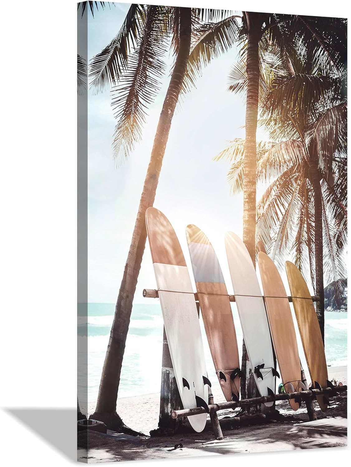 Hardy Gallery Palm Tree Wall Art Surfboard Pictures: Beach Scene Painting Coastal Wall Decor Seaside Artwork Surfing Ocean Print in Beach Canvas for Bathroom 16"x11"