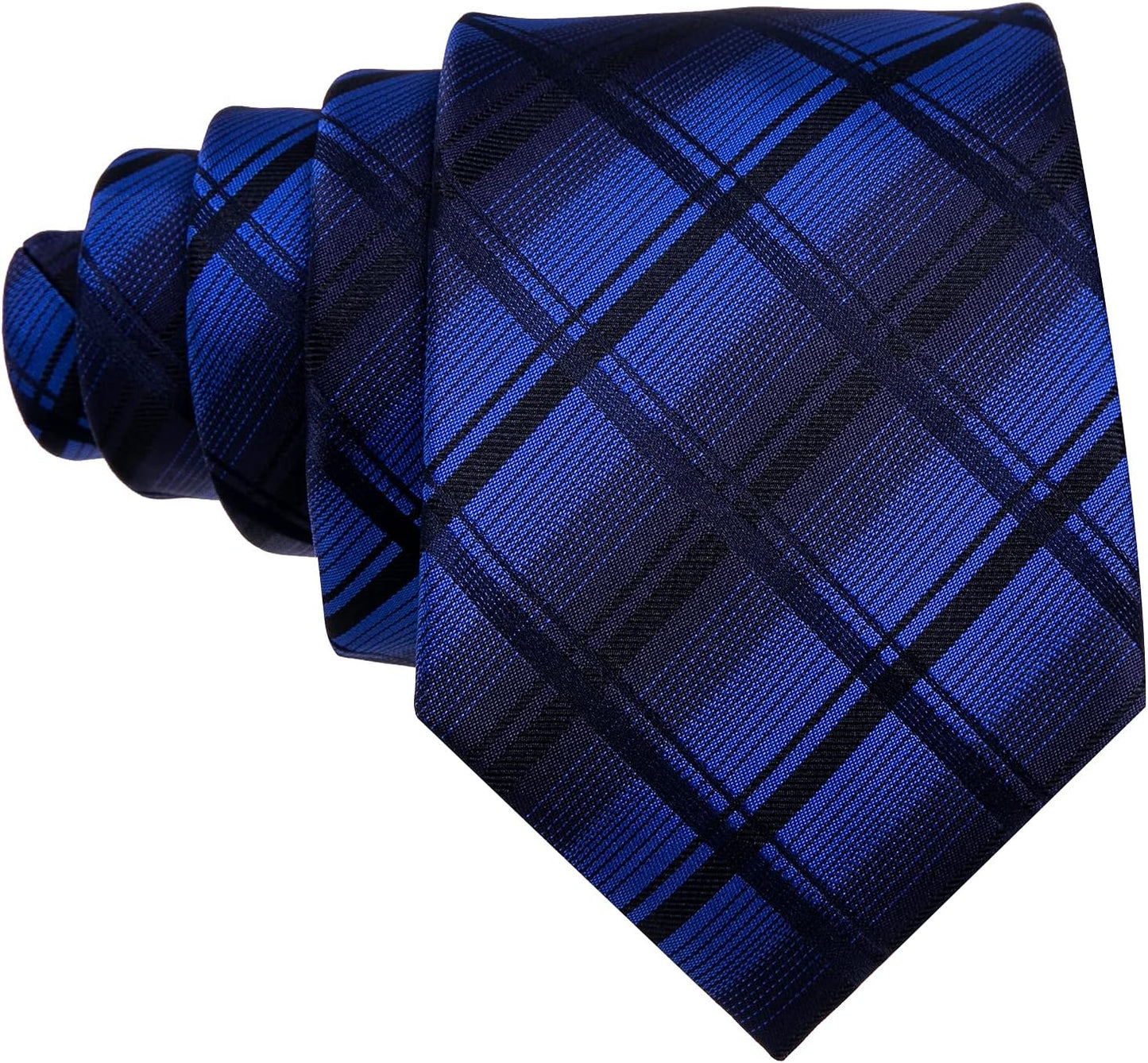Barry.Wang Designer Classic Ties for Men Set Formal Pocket Square Cufflink Check Plaid