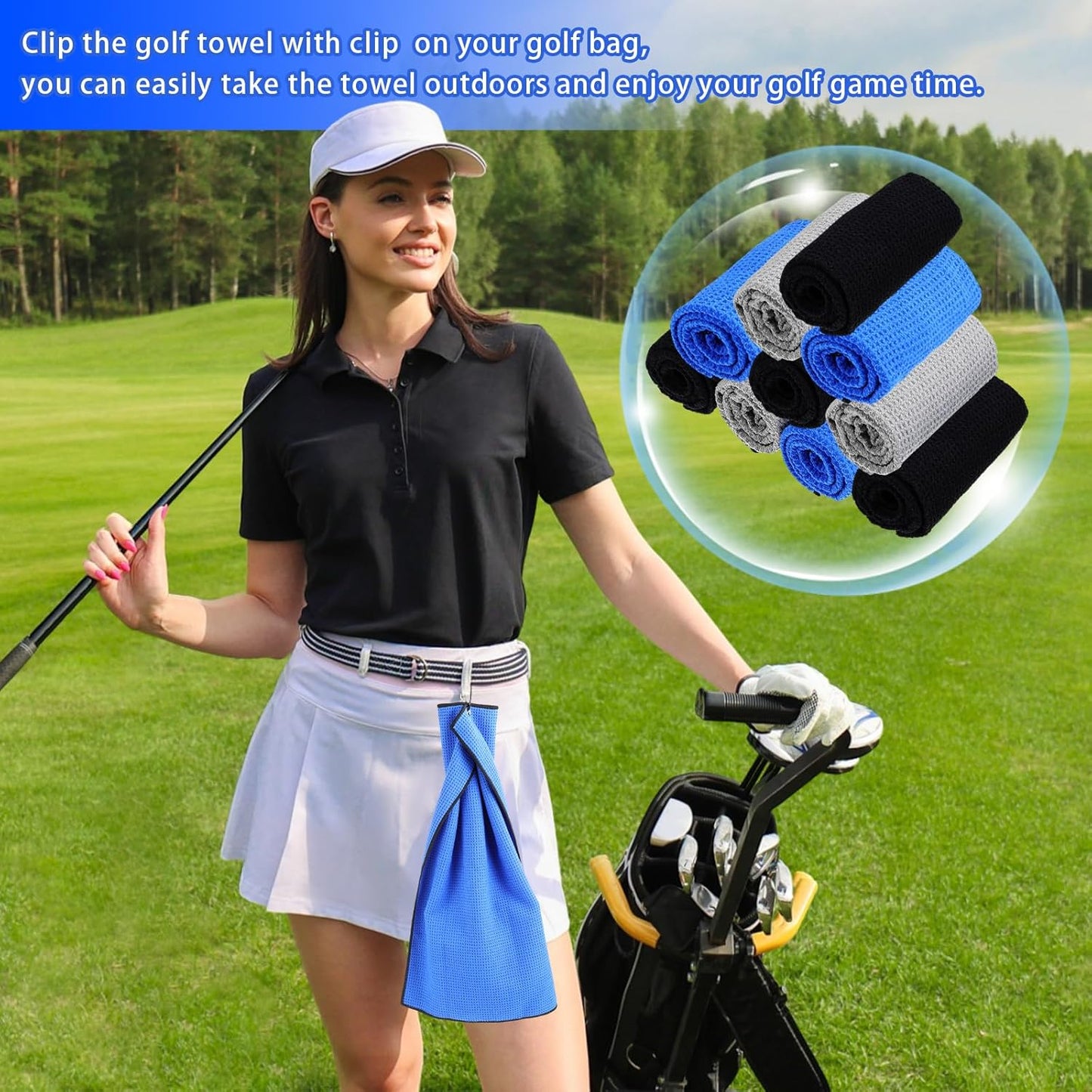 Batiyeer Golf Towels Bulk for Bags 16'' x 24'' Microfiber Waffle Pattern Golf Towels Trifold with Clip for Hiking,Tournament, Yoga