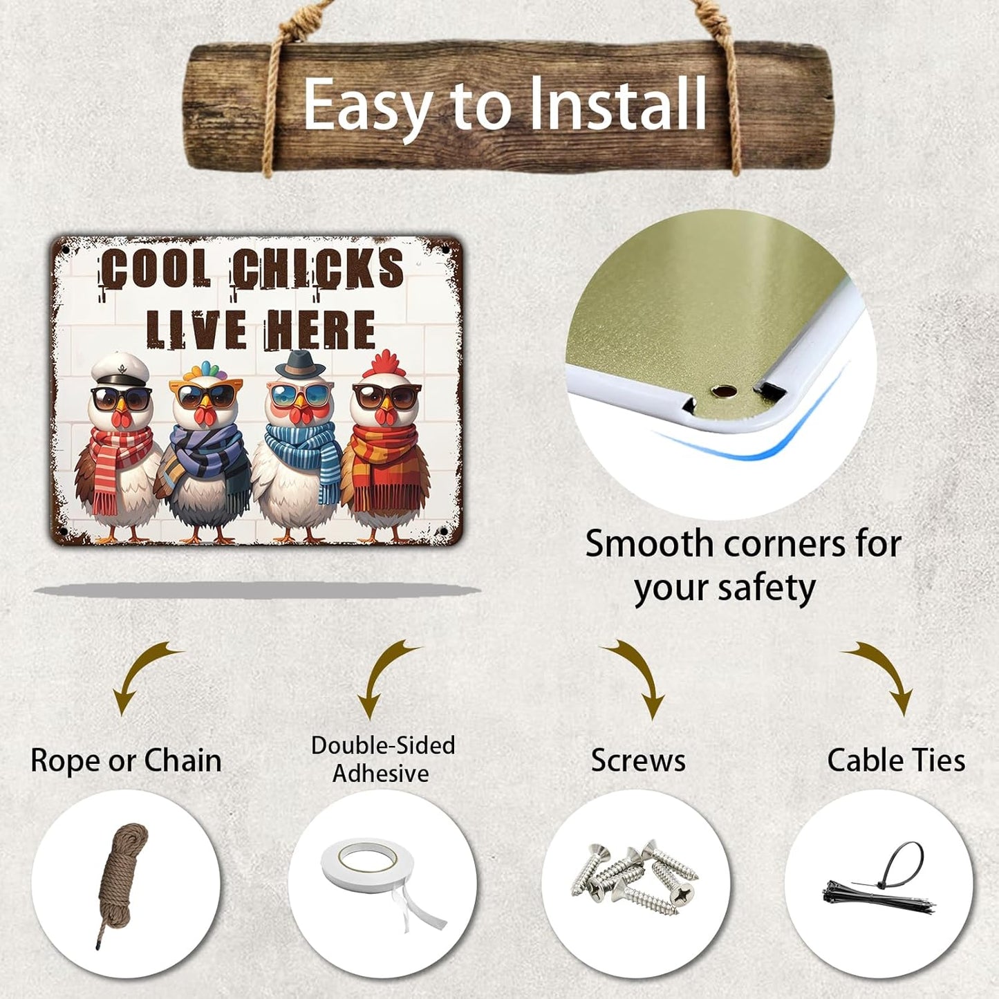 Funny Cool Chicks Live Here Tin Sign Plaque Metal Poster 12x16 Inch Home Kitchen Garden Restaurant Farm Wall Decor