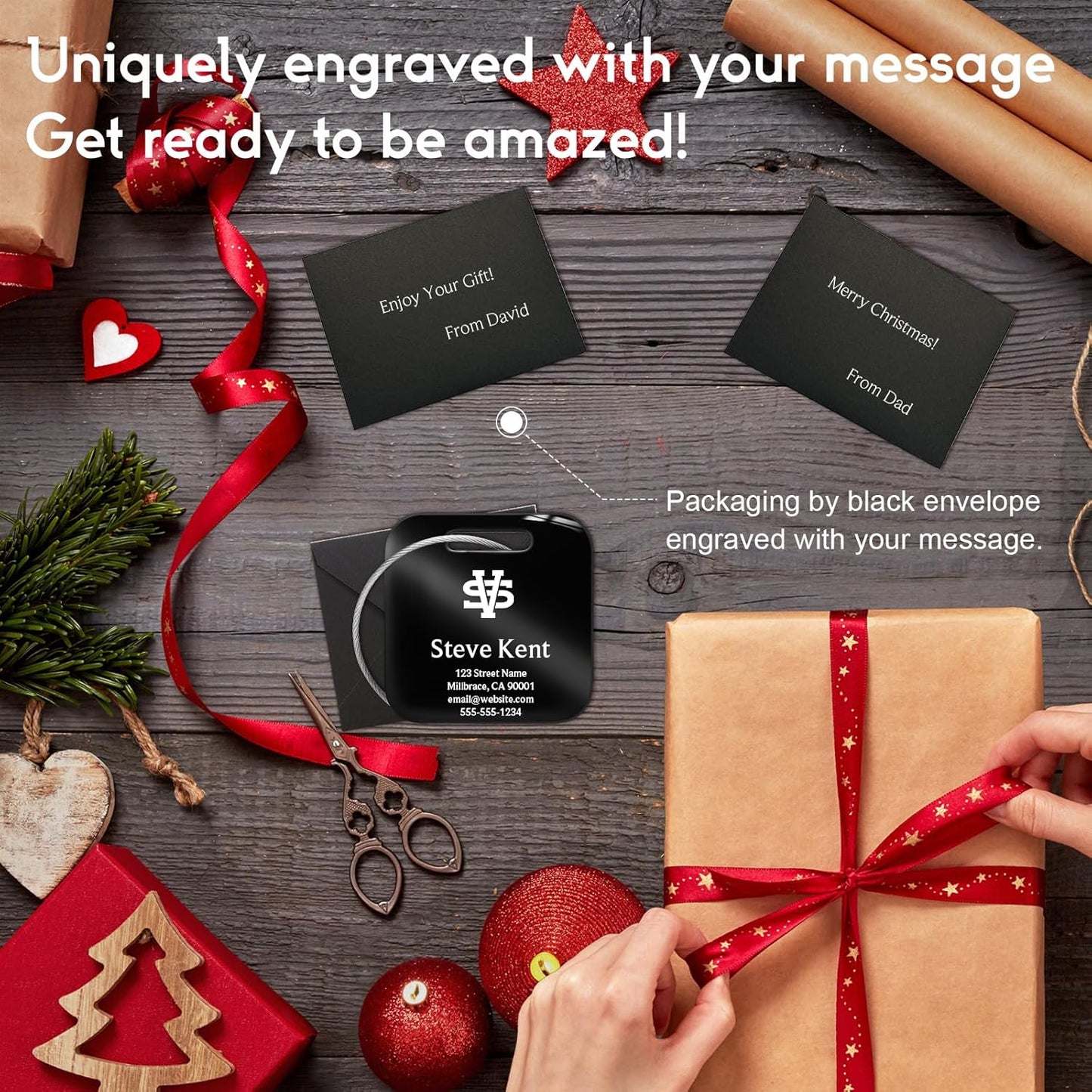 Personalized Luggage Tags for Suitcases - Stainless Steel Custom Luggage Tags for Backpacks & Bags, Sturdy, Waterproof & Heavy Duty (Black/Square)