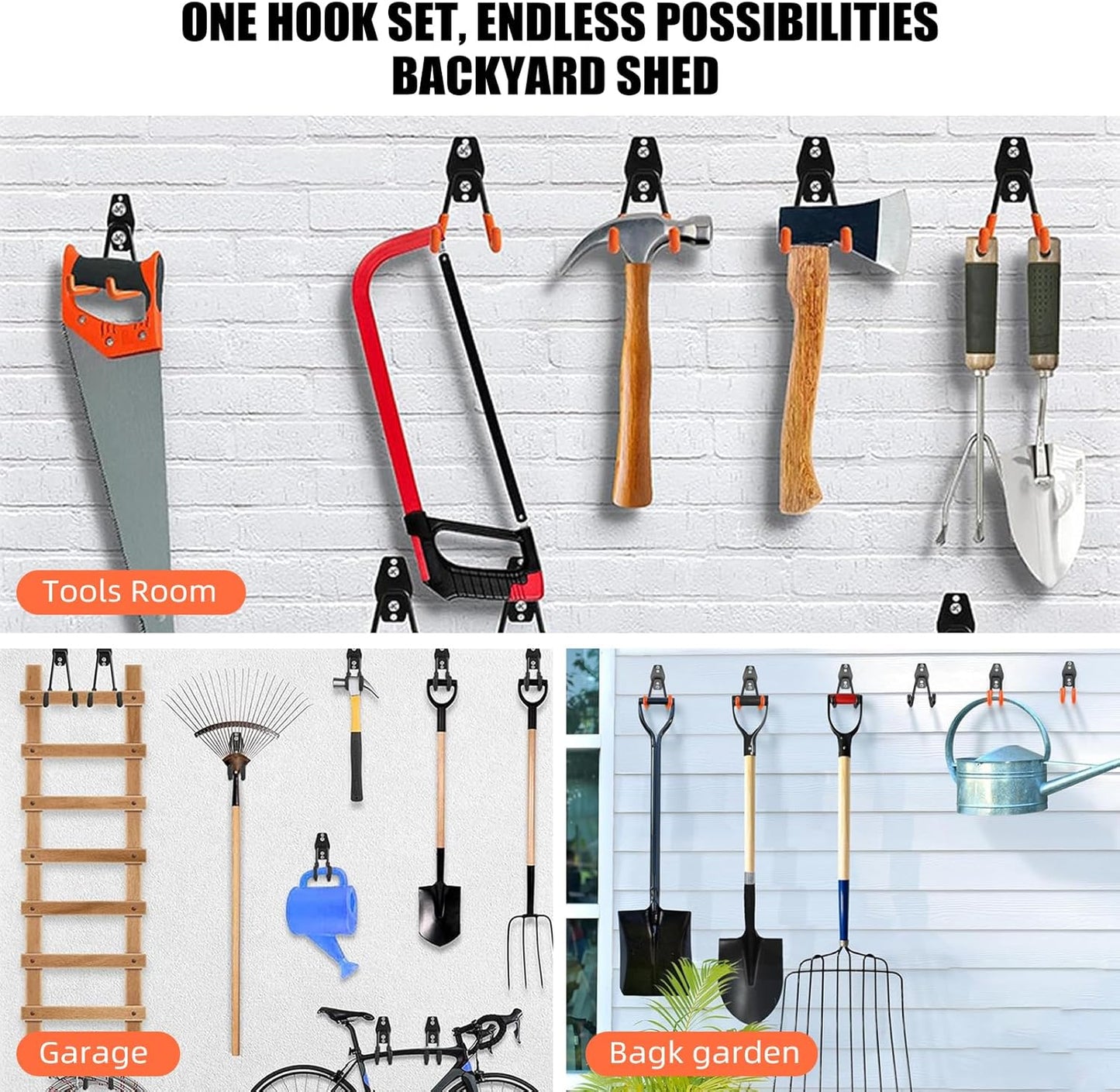 Garage Hooks, 6 Pack Medium Square Wall Hooks for Hanging Heavy Duty Ladders, Bikes, Tools Ideal for Garage, Garden, Basement Utility Room Storage (Black)