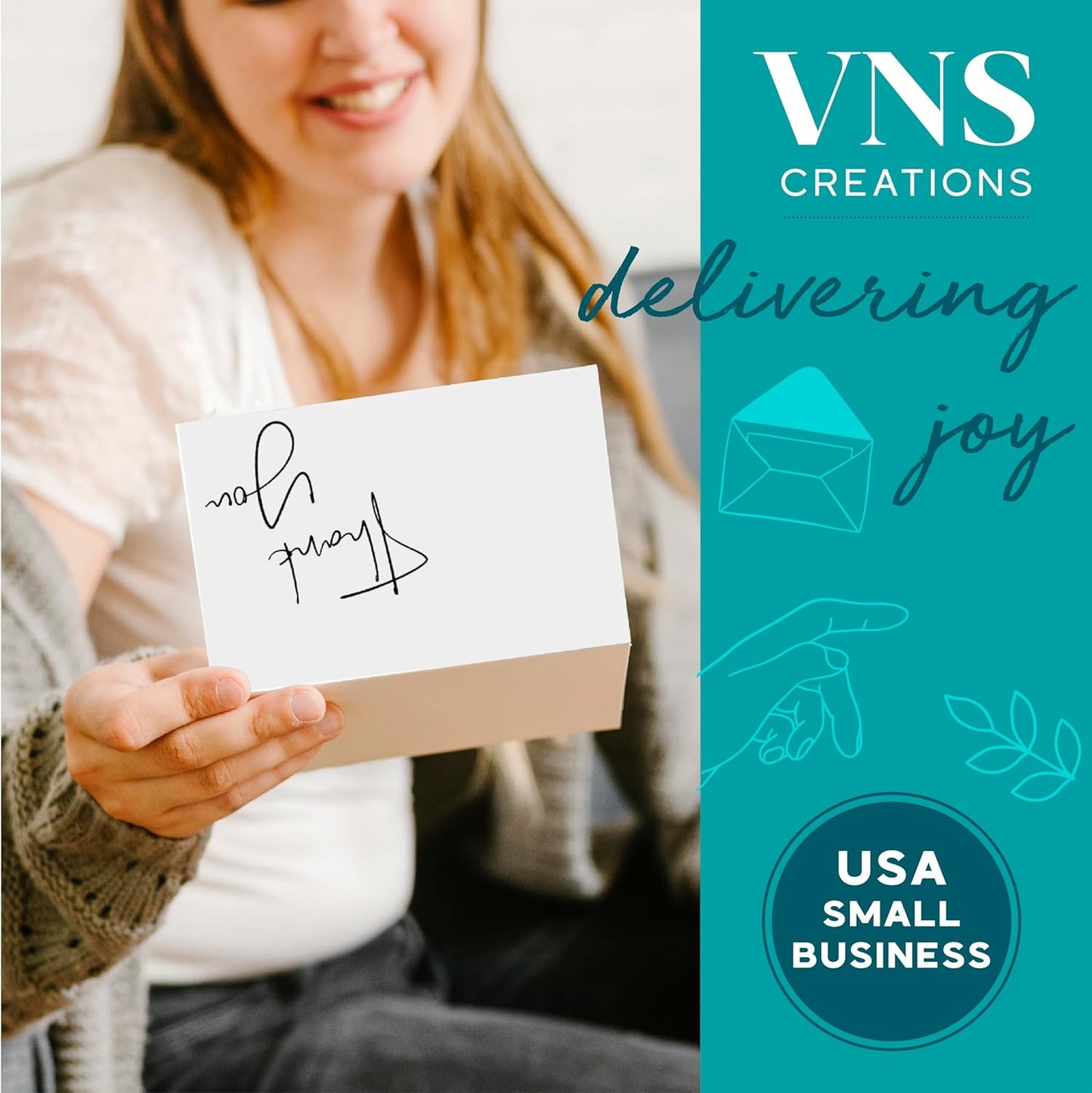 VNS Creations Thank You Cards With Envelopes Bulk Set & Stickers - 100 Pack 4x6 Blank Thank You Notes Bulk Box Set - Large Note Card Small Business, Wedding, Baby Shower & Bridal Shower - White