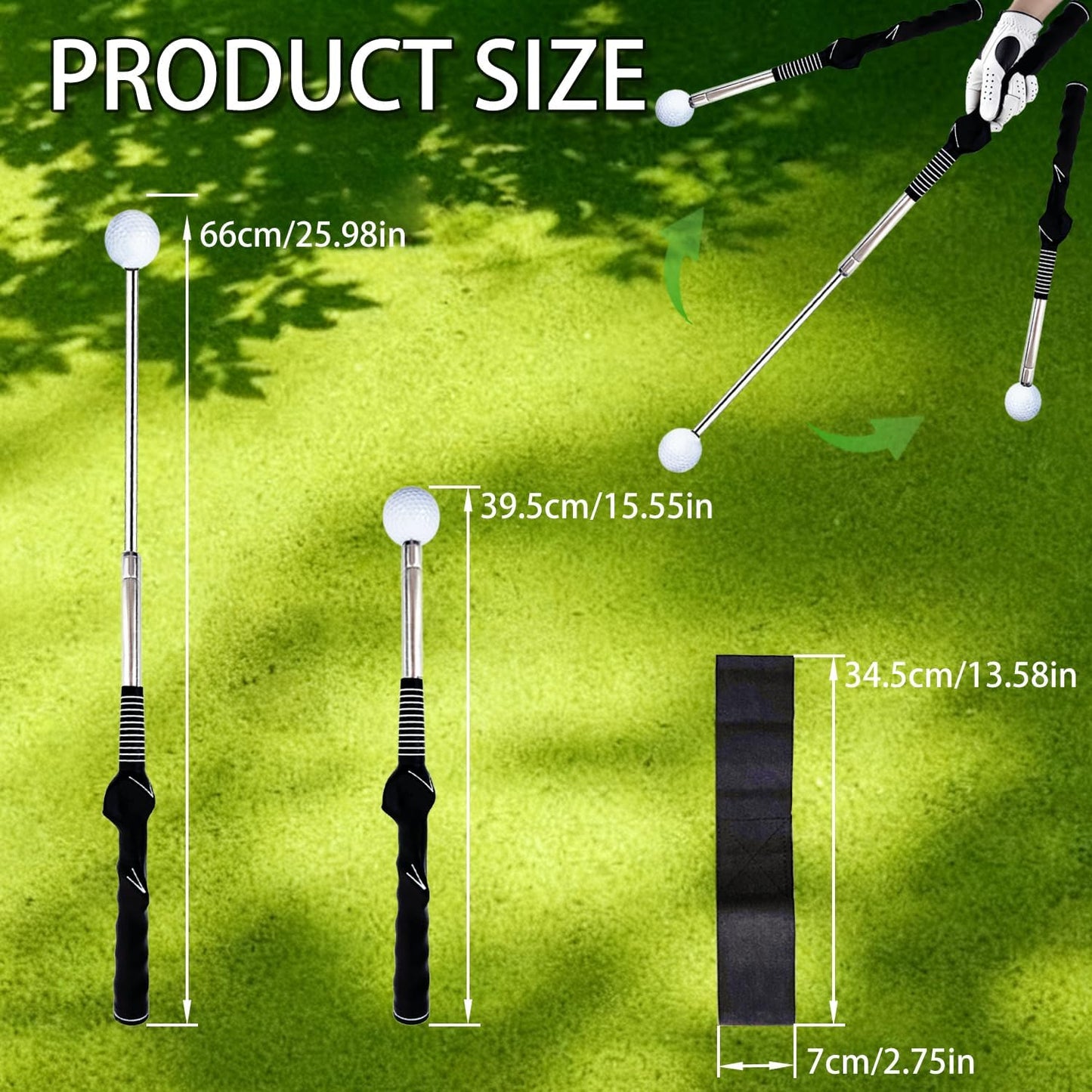 TRILVIX Retractable Golf Swing Training Aid, Portable Grip Trainer with Click Feedback, Right-Handed Golf Training Aid with Arm Band, for Chipping Hitting, Strength & Tempo, Golf Accessories for Men