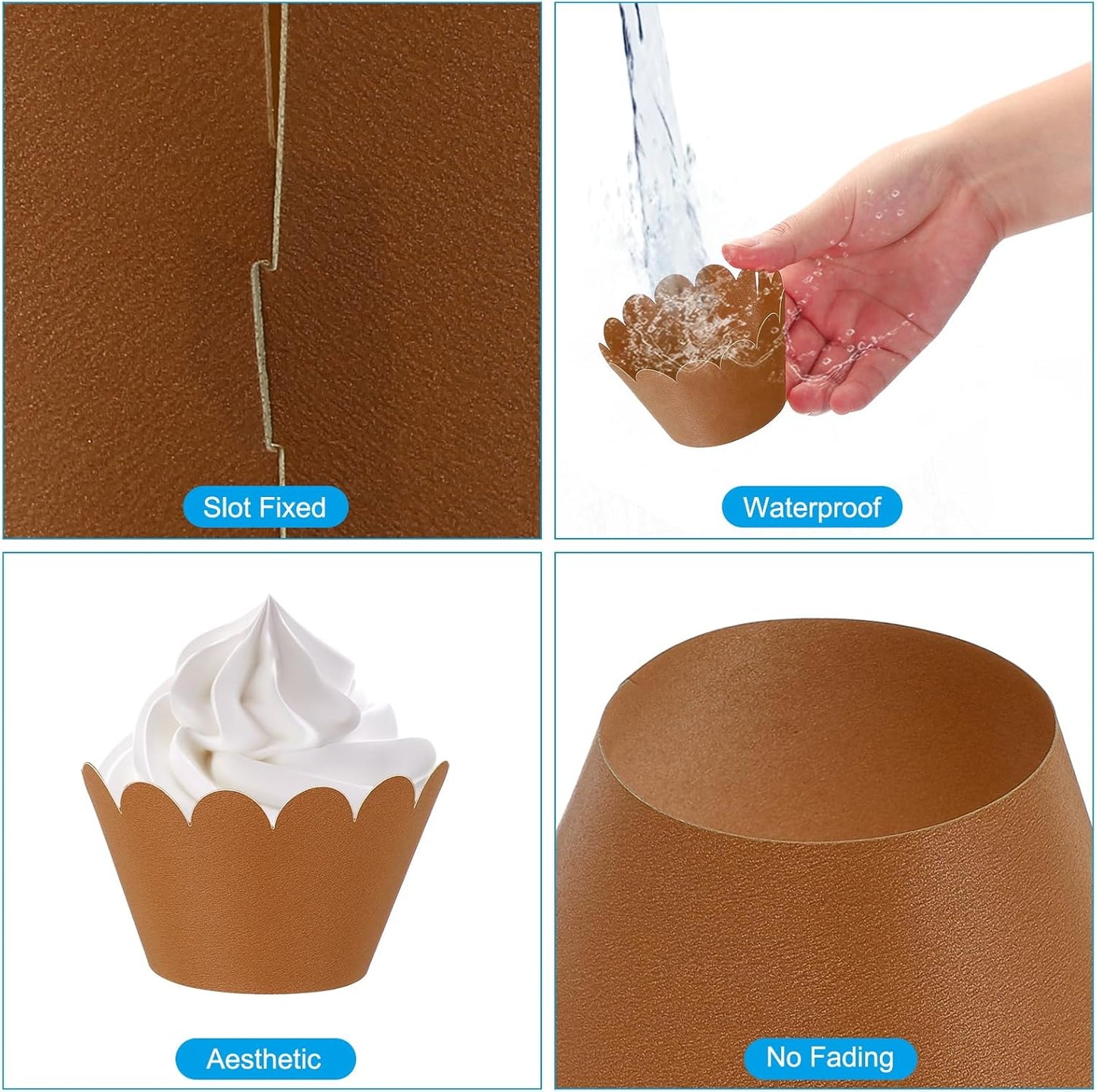 PATIKIL Cupcake Wrappers Paper, 50 Pack Baking Cups Standard Wave Decoration for Anniversary Birthday Weddings and Parties, Copper