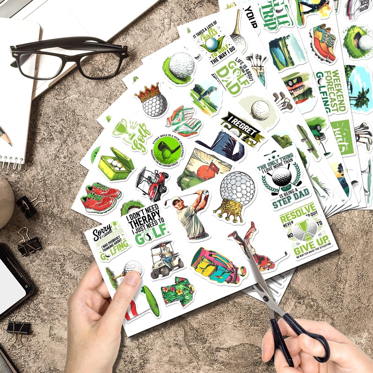 108Pcs Golf Themed Stickers Pack for Men Women Teens Lovers Vinyl Decals Laptop Water Bottle Notebook Bag Cooler Luggage Durable Cart Ball Club Designs Wall