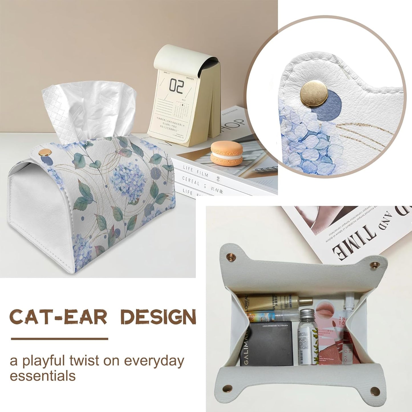 Abstract Hydrangea Flower Tissue Box Cover Holder – Rectangular Tissue Organizer, Decorative Napkin Box Case for Home, Office & Car