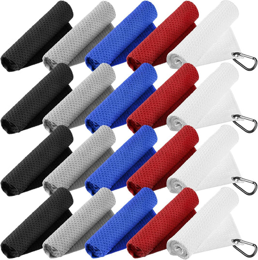 Tatuo 20 Pack 5 Colors Microfiber Golf Towel with Hook Clip Waffle Pattern Golf Towel Accessories for Men Women Convenient Gadgets Sports Fishing Bag for Home Gym Kitchen(20 Pcs)