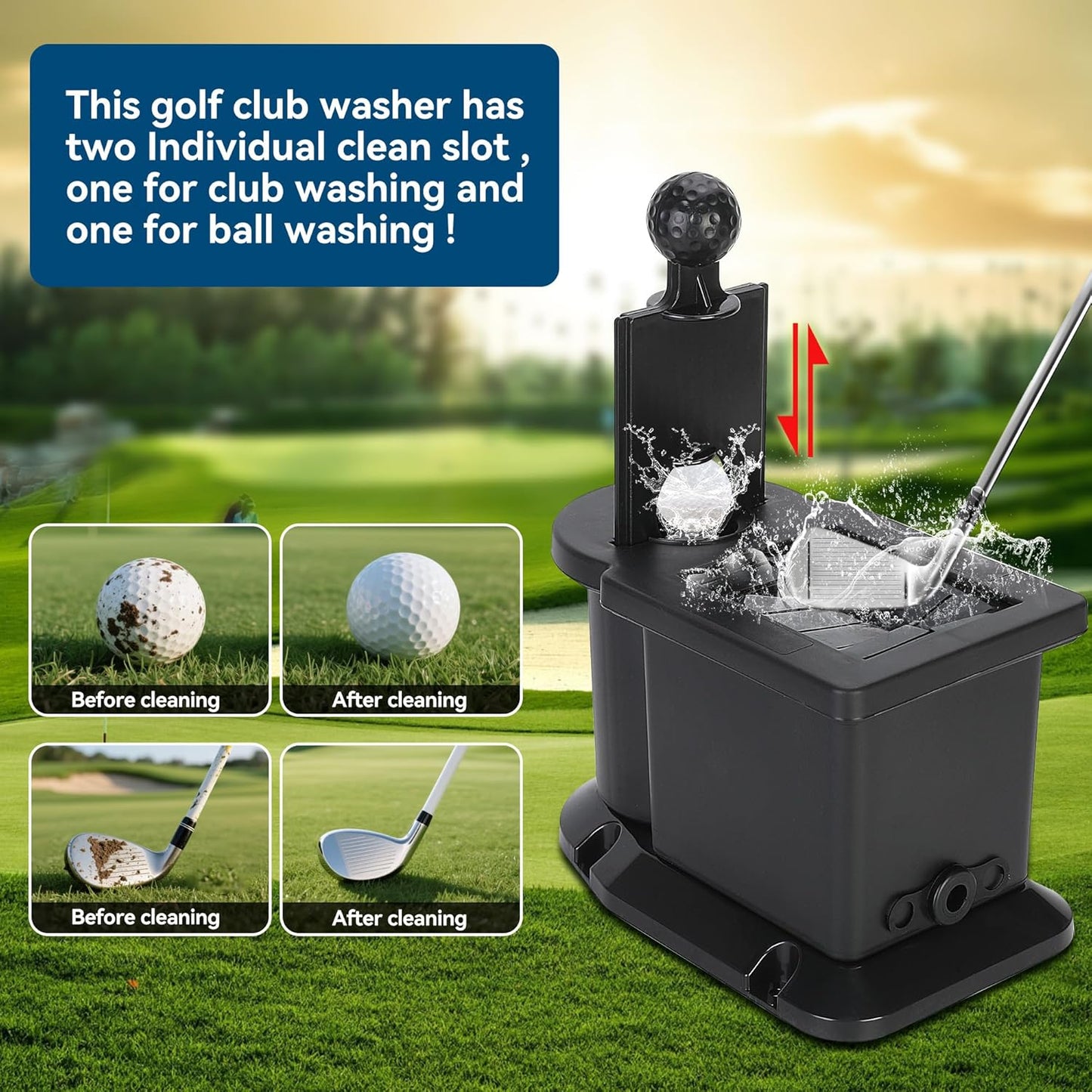 Golf Cart Club Cleaner and Ball Washer Kit Universal for Yamaha EZGO Club Car Advanced EV, Star EV, with Bracket for Precedent Model