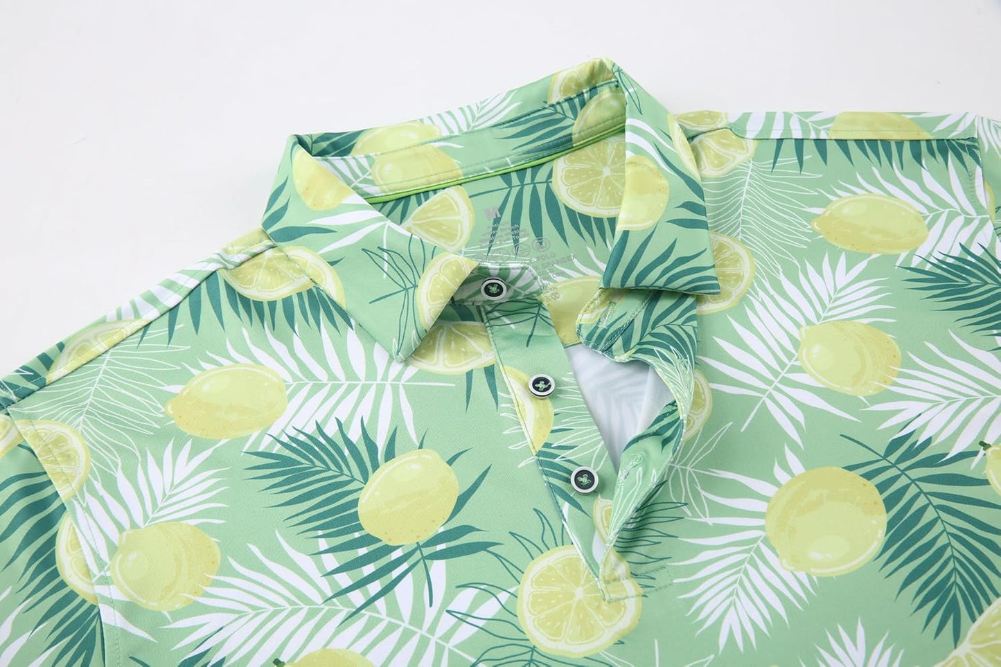 Alex Vando Mens Hawaiian Golf Shirt Moisture Wicking Digital Print Golf Shirts for Men