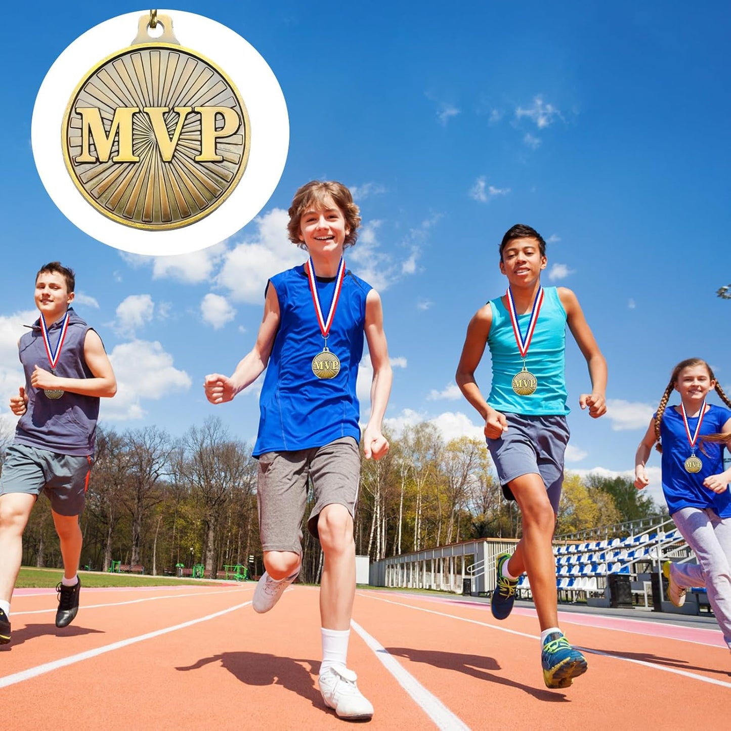 30 Pcs 2'' MVP Award Medals Bulk with Neck Ribbons Gold Champ Trophy Most Valuable Player for Adults Games Sports Events Party Prizes Football Baseball Soccer Basketball Softball MVP Gift