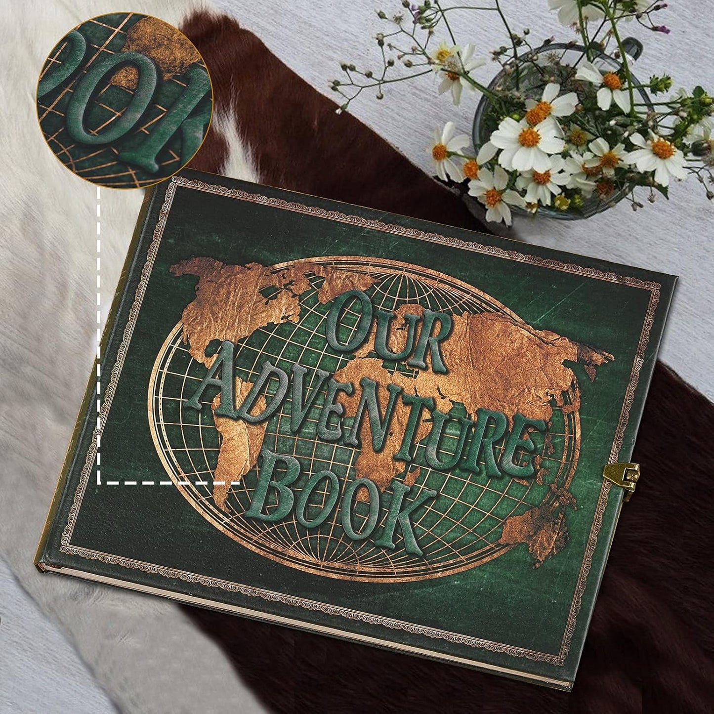 Adventure Book Handcrafted Leather-Bound Scrapbook,Tailored for Preserving Cherished Moments,Gift for Couples' Anniversaries,Weddings,Globetrotters,Birthdays&Note-taking Gifts (Darkolivegreen)