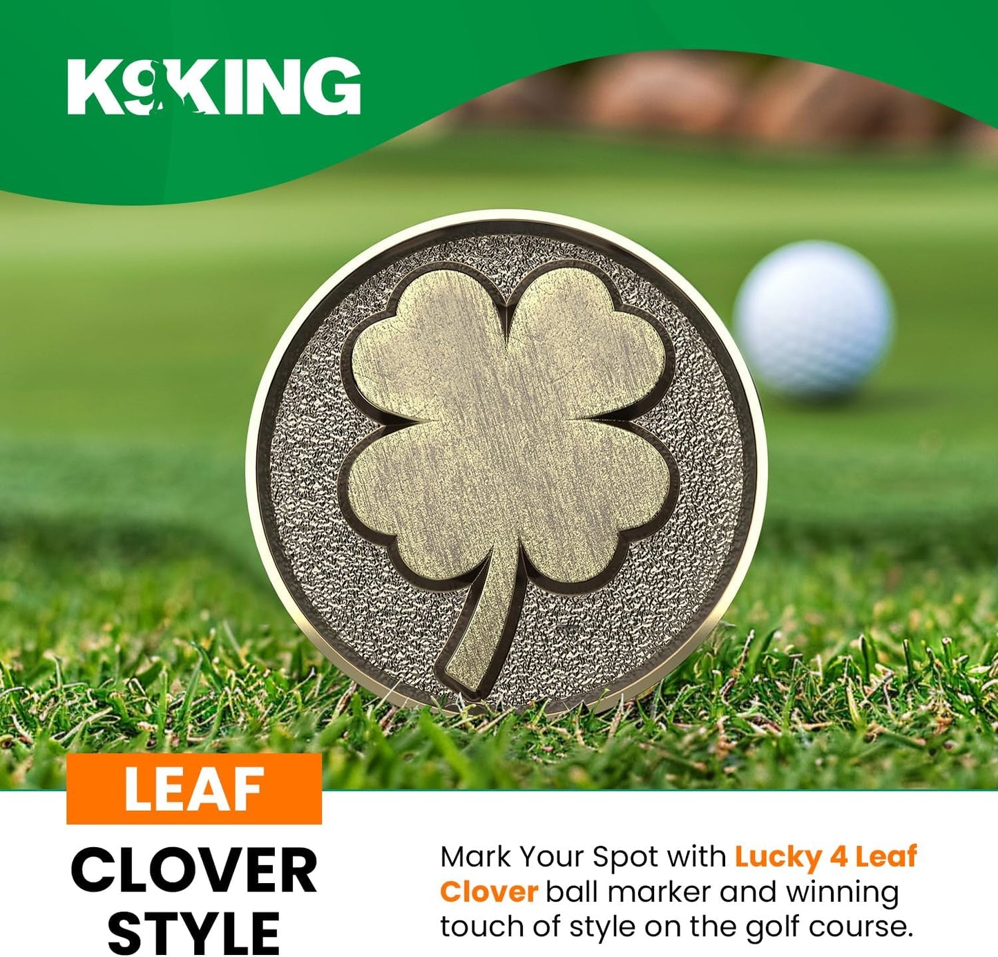 K9King Lucky 4 Leaf Clover Golf Ball Marker and Magnetic Golf Hat Clip | Putting Green Golf Accessories for Men and Women | Unique Shamrock Golf Balls Marker Gift | Ideal Gift Ideas